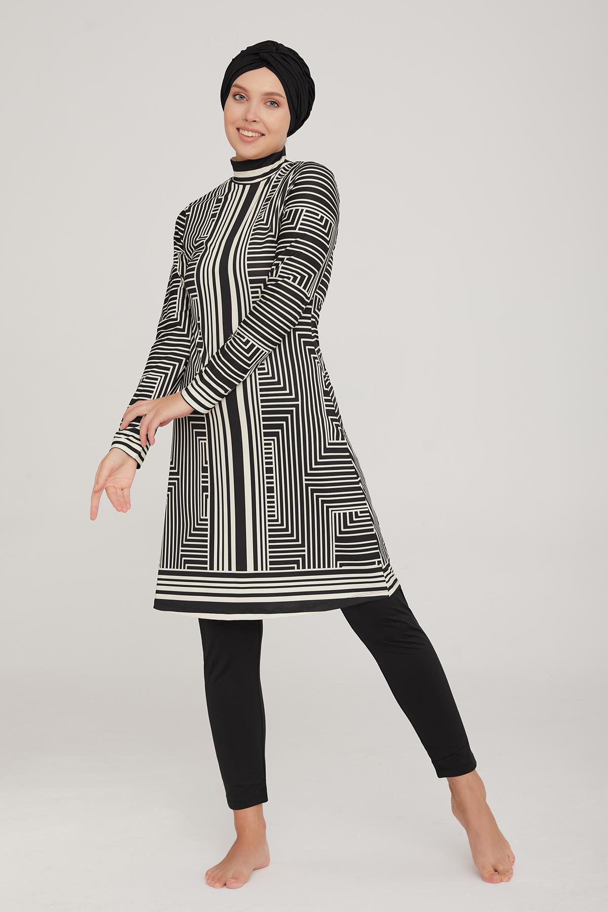 Likralı Tam Kapalı Tesettür Mayo Thek 8004 Siyah Remsa Mayo