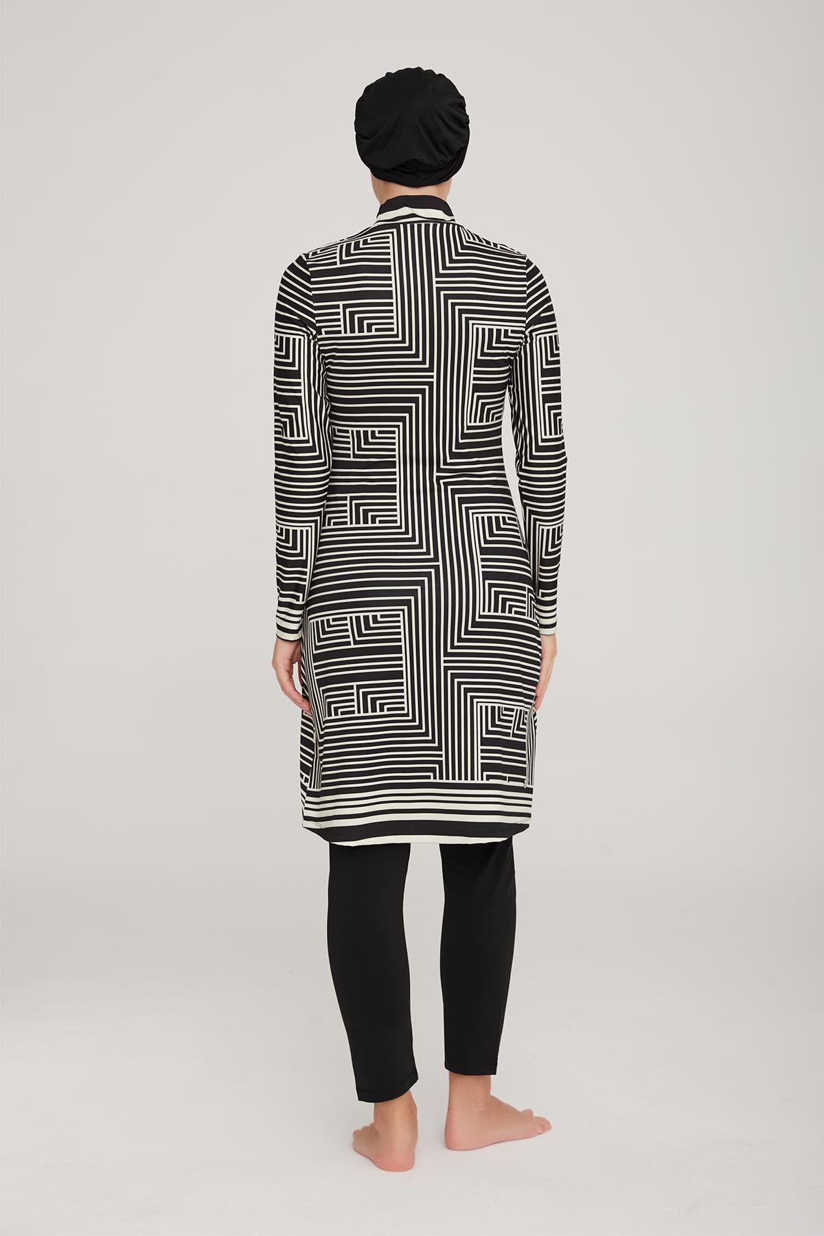 Likralı Tam Kapalı Tesettür Mayo Thek 8004 Siyah Remsa Mayo