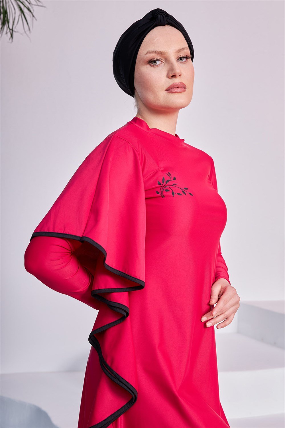 Likralı Tam Kapalı Tesettür Mayo Tuna Bordo 2239