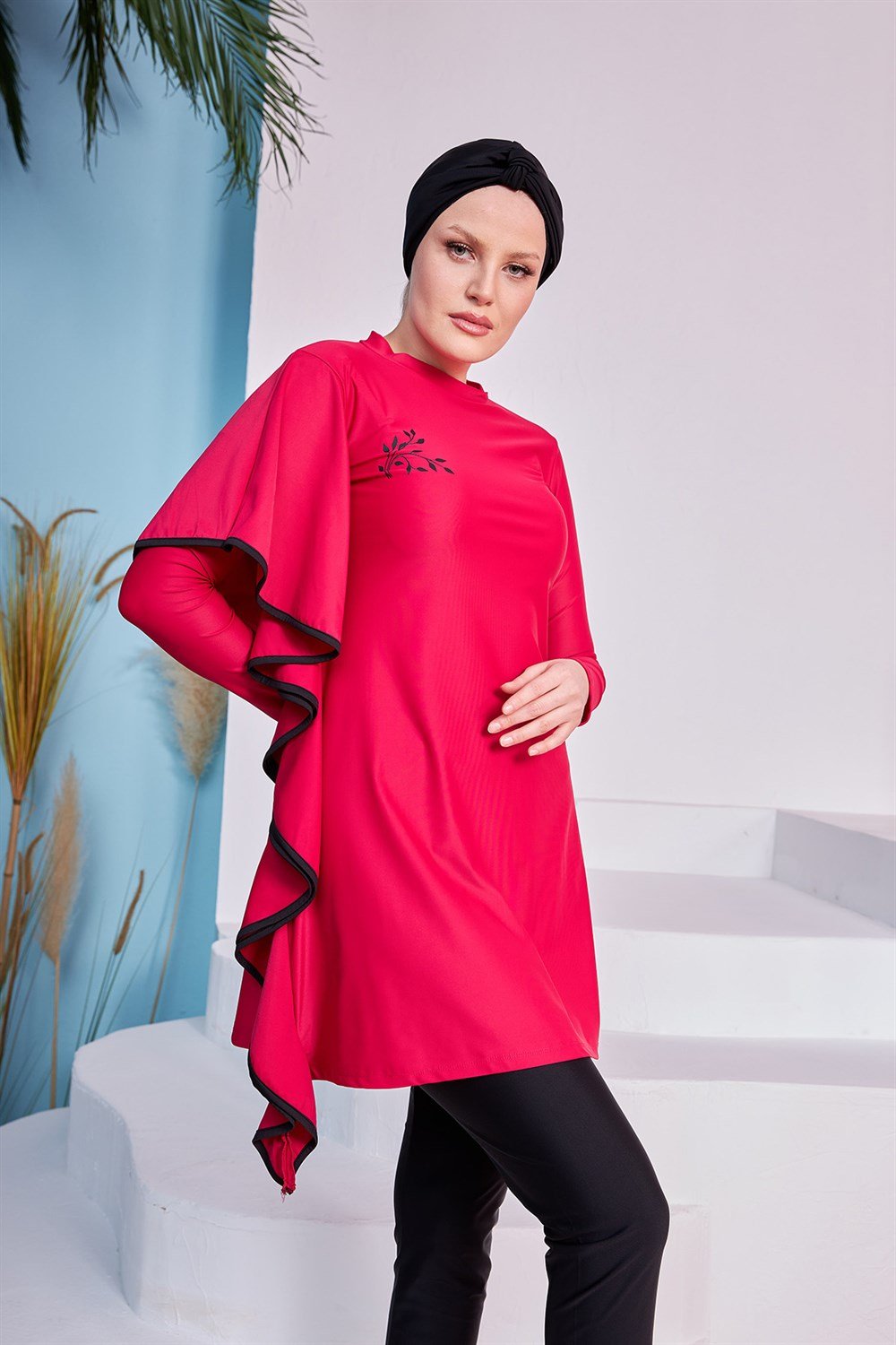 Likralı Tam Kapalı Tesettür Mayo Tuna Bordo 2239