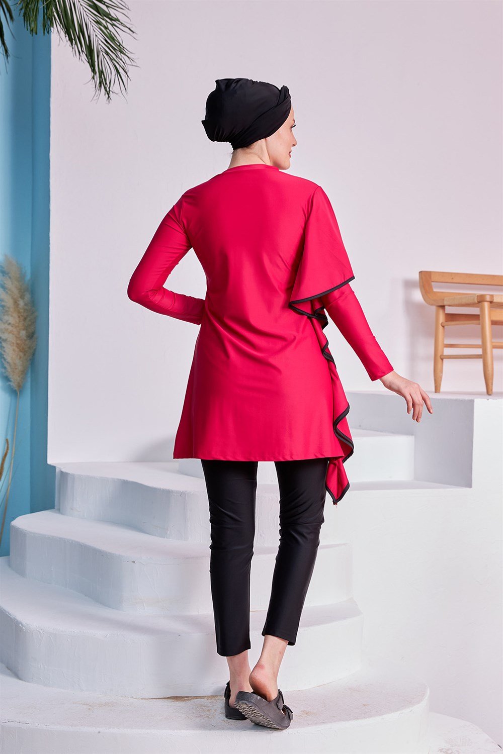 Likralı Tam Kapalı Tesettür Mayo Tuna Bordo 2239