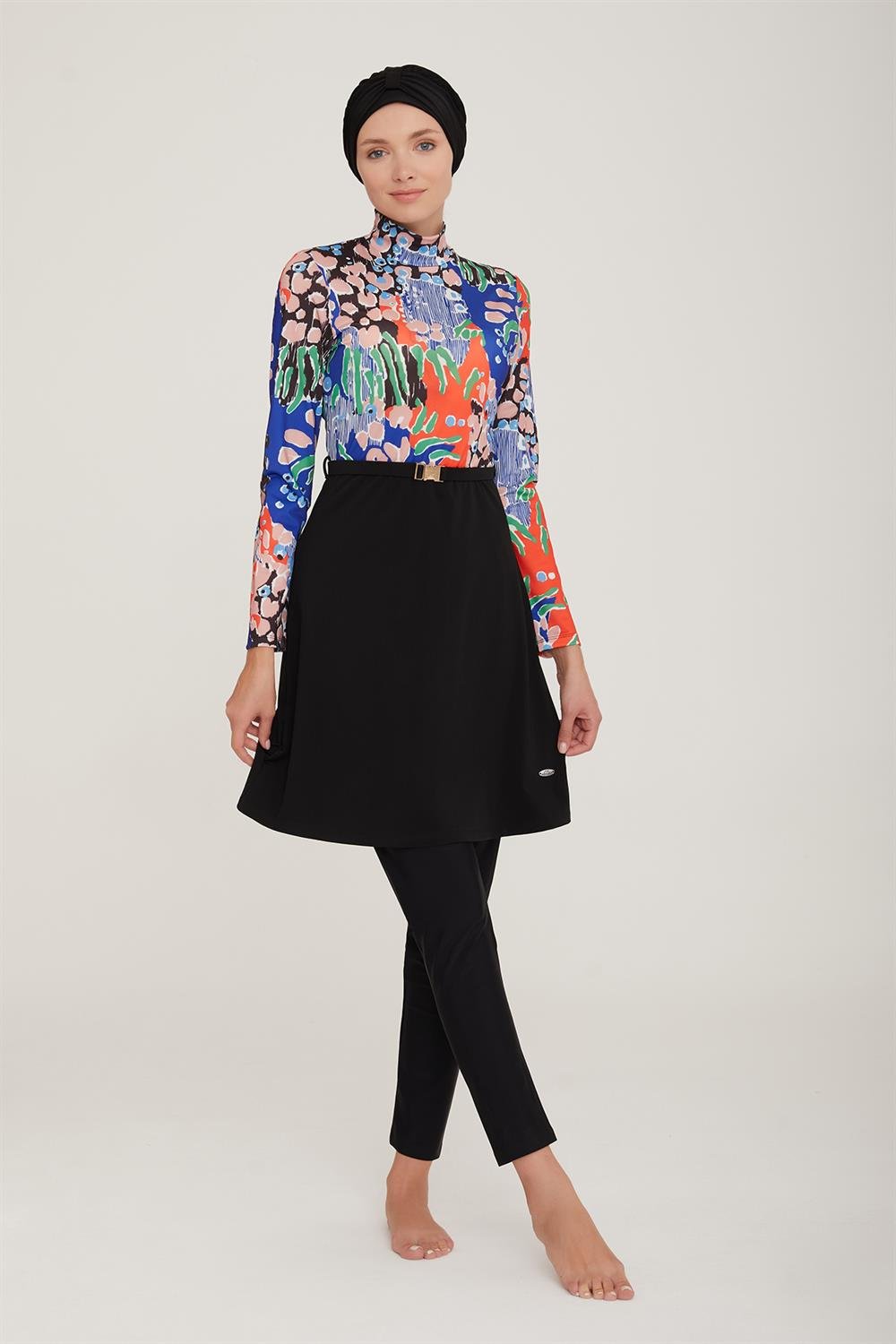 Likralı Tam Kapalı Tesettür Mayo Yoon 4407 Siyah Remsa Mayo