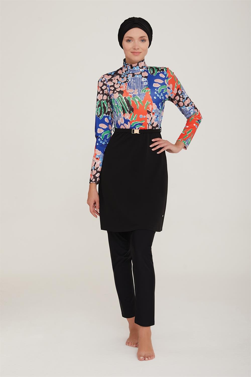 Likralı Tam Kapalı Tesettür Mayo Yoon 4407 Siyah Remsa Mayo