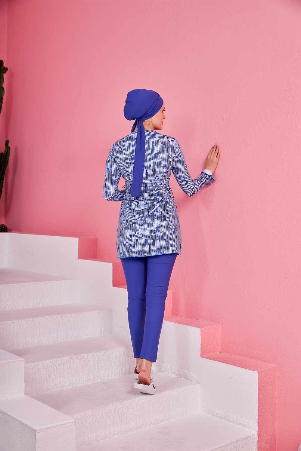 Likralı Tam Kapalı Tesettür Mayo Yüsra Mavi 2236