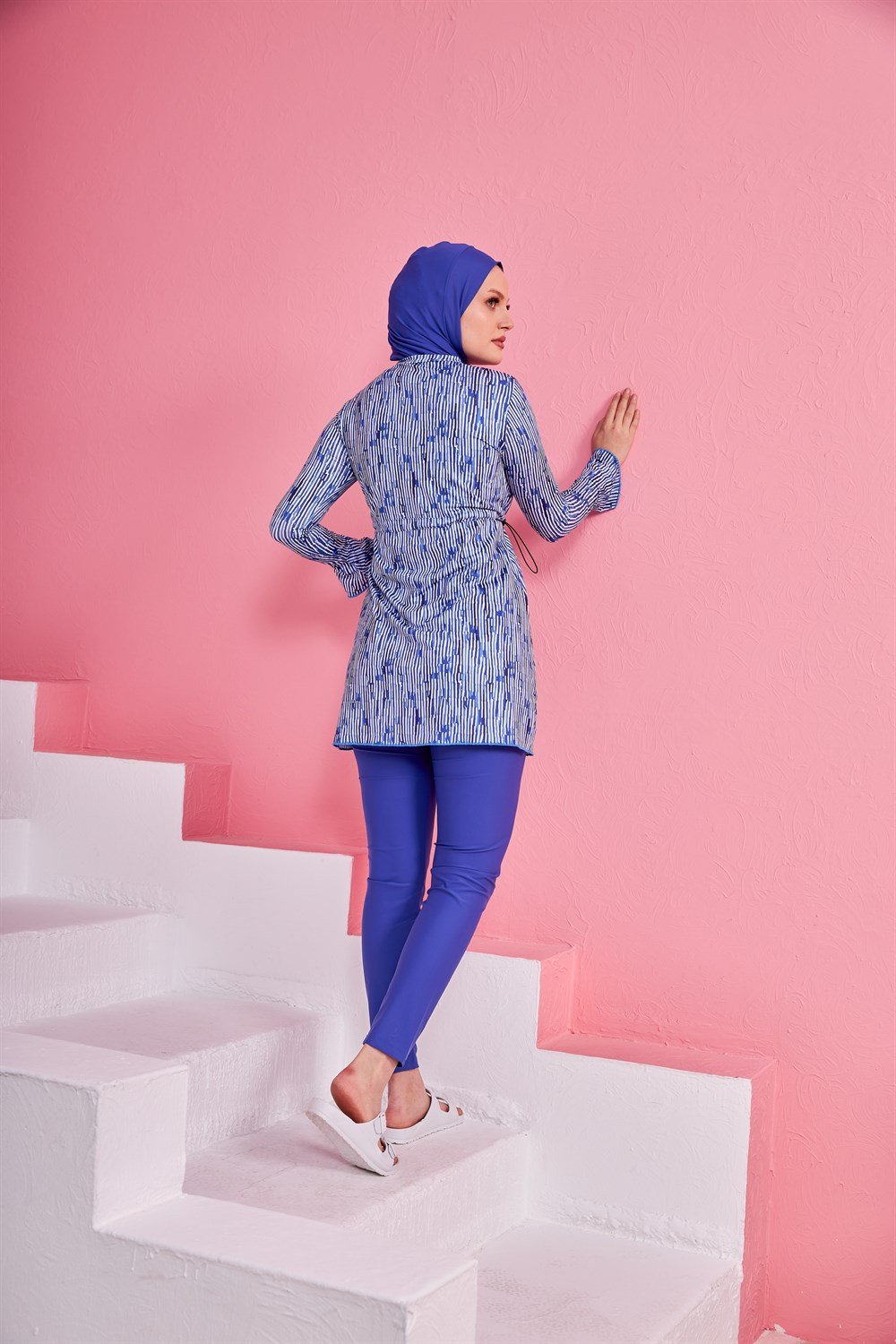 Likralı Tam Kapalı Tesettür Mayo Yüsra Mavi 2236