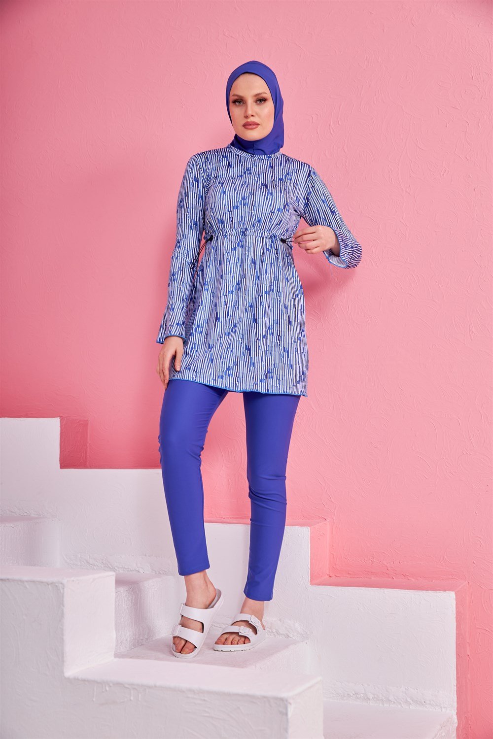 Likralı Tam Kapalı Tesettür Mayo Yüsra Mavi 2236