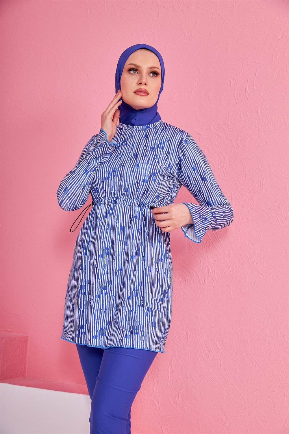 Likralı Tam Kapalı Tesettür Mayo Yüsra Mavi 2236