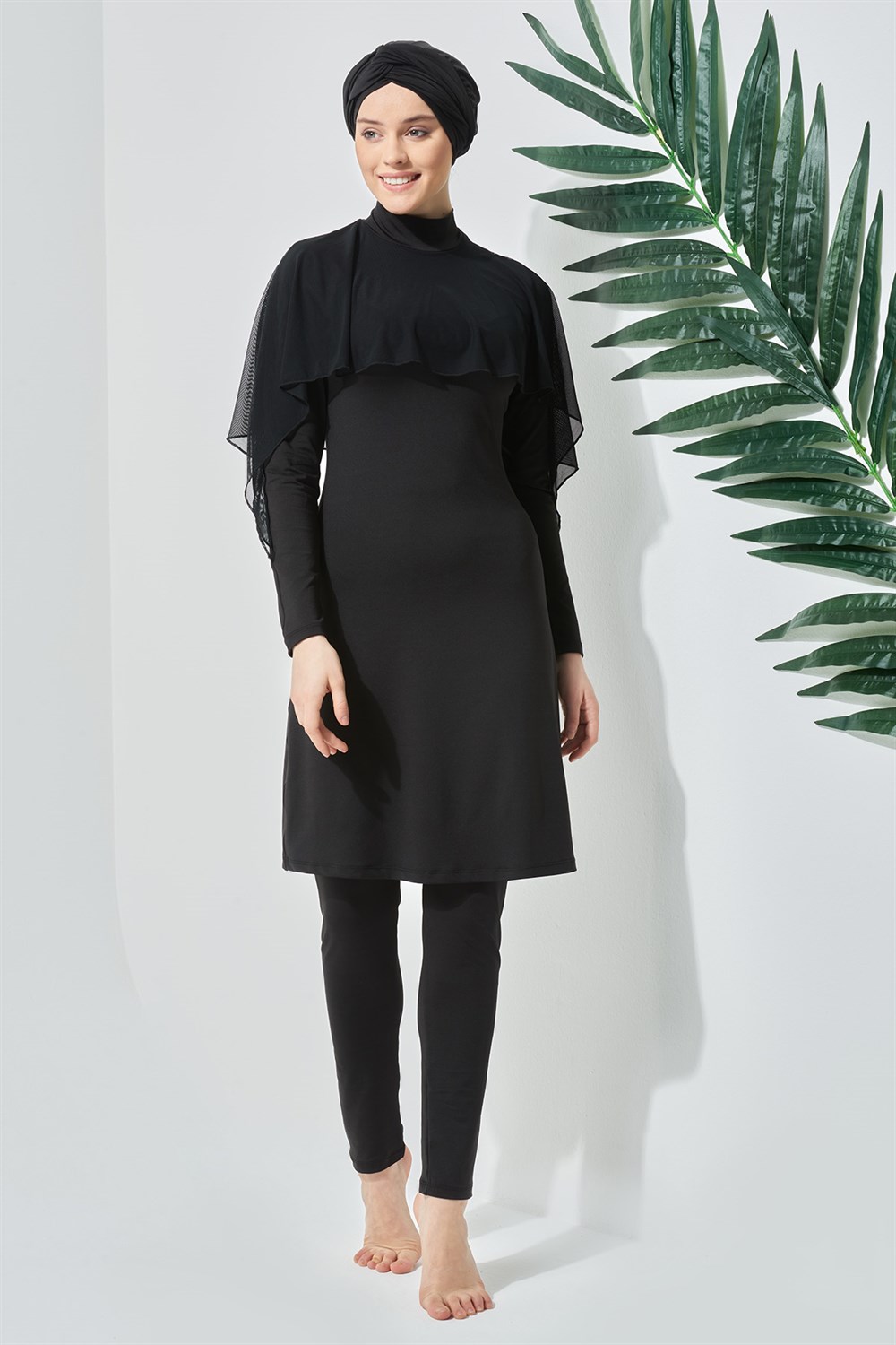 Likralı Tam Kapalı Tül Pelerin Tesettür Mayo 2030 Siyah