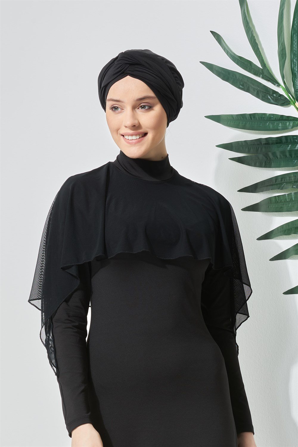 Likralı Tam Kapalı Tül Pelerin Tesettür Mayo 2030 Siyah