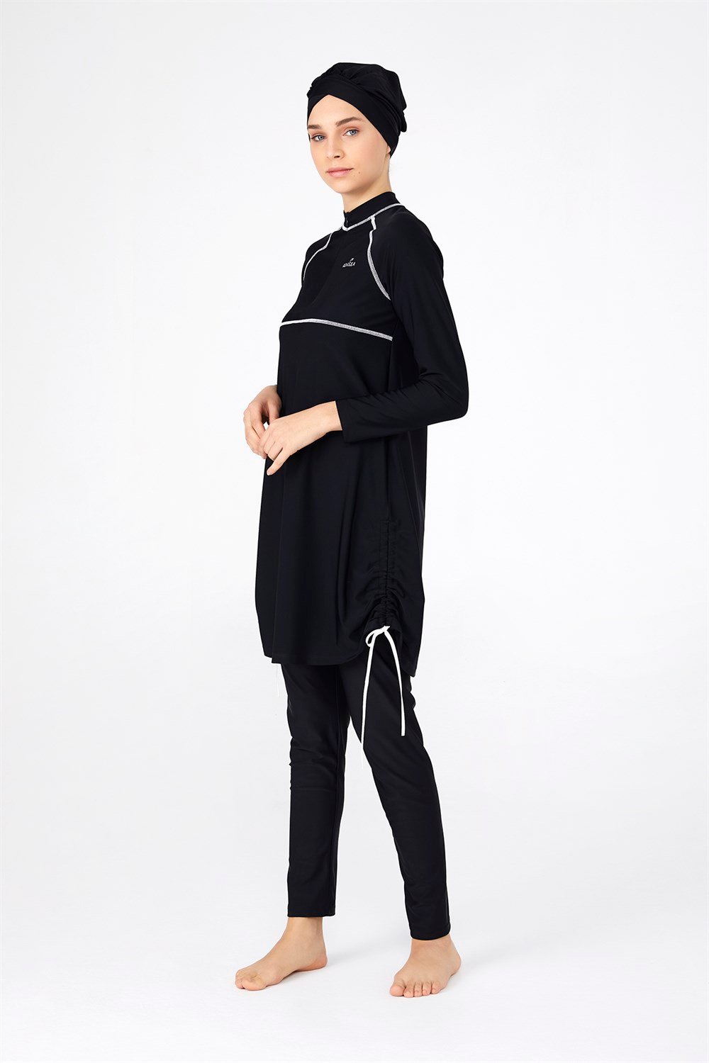 Likralı yarım Fermuarlı Tam Kapalı Tesettür Mayo 4238 Siyah