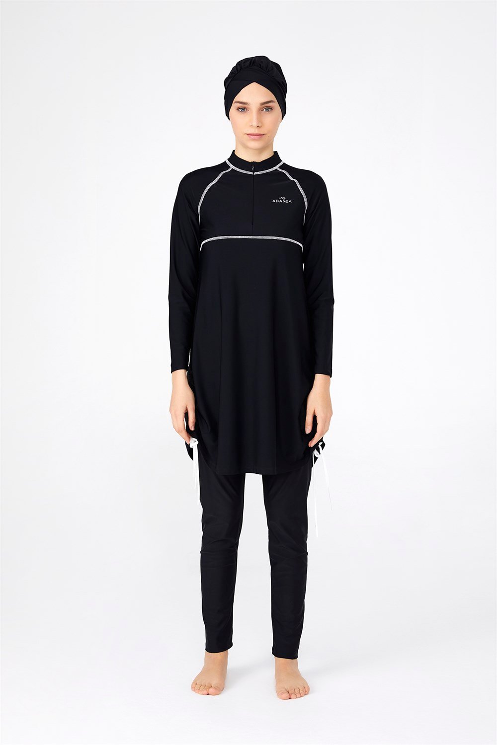 Likralı yarım Fermuarlı Tam Kapalı Tesettür Mayo 4238 Siyah