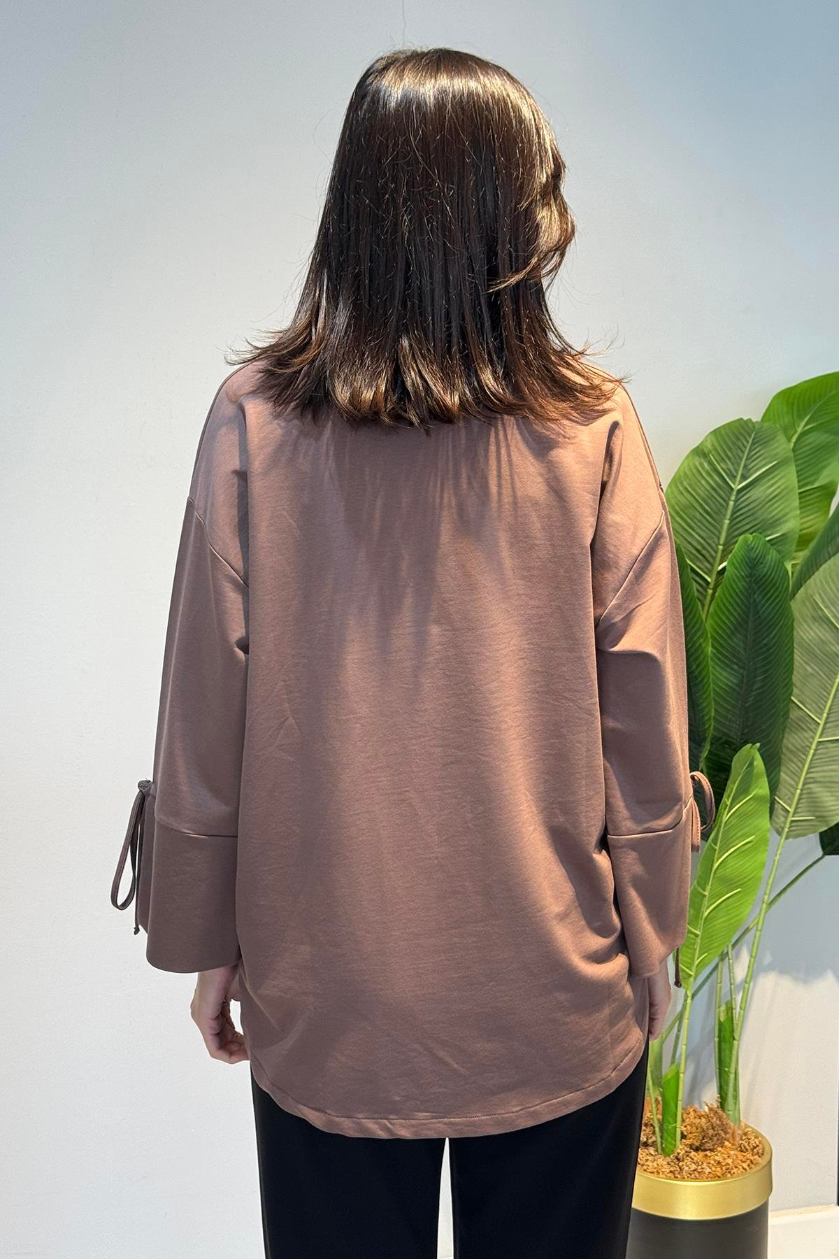 Manşeti ve Beli Bağcık Detay Sweat Tunik 3066 Vizon