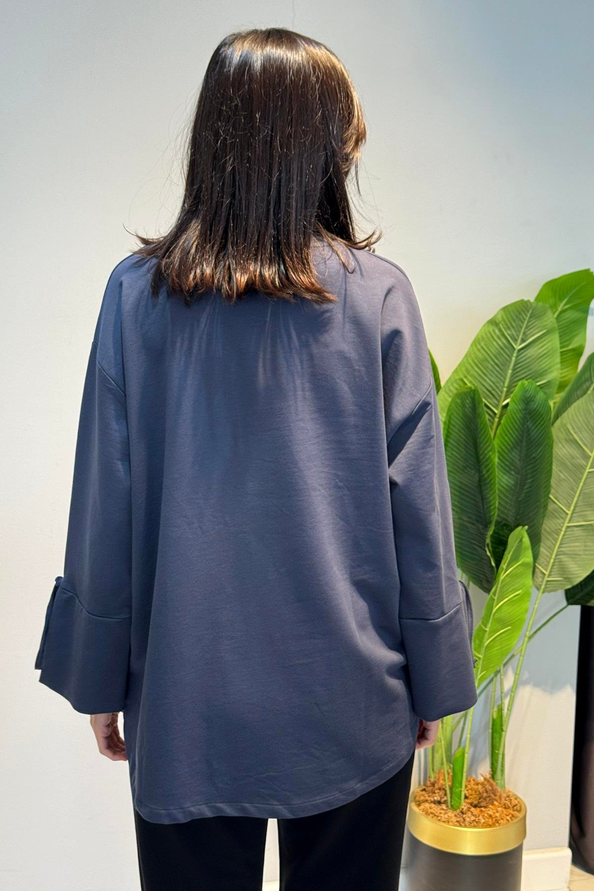 Manşeti ve Beli Bağcık Detay Sweat Tunik 3066 Antrasit