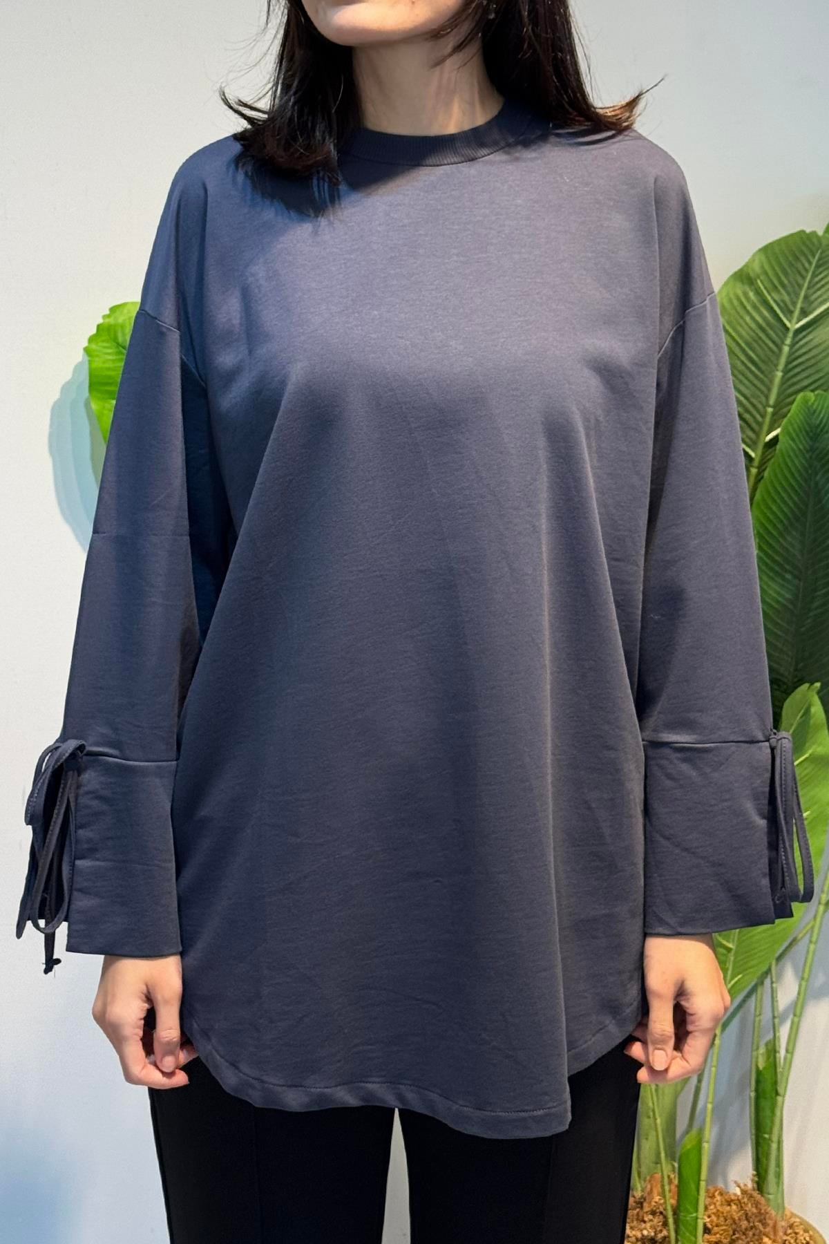 Manşeti ve Beli Bağcık Detay Sweat Tunik 3066 Antrasit