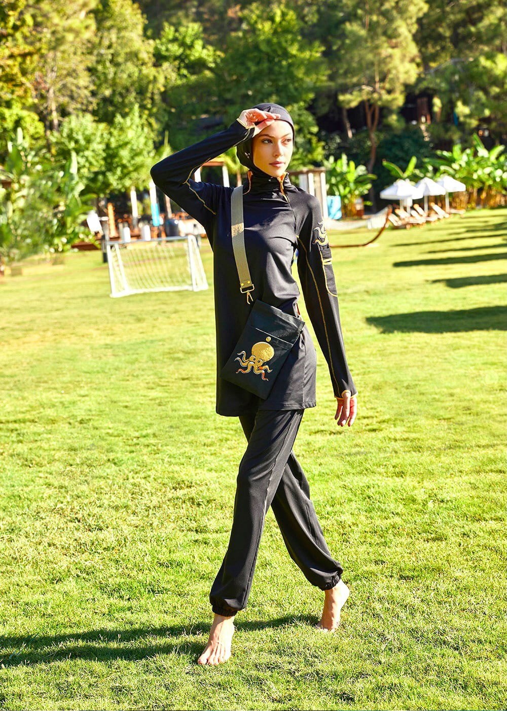 Mayovera Ahtapot Nakışlı Tasarım Tesettür Mayo Takım Remsa Mayo