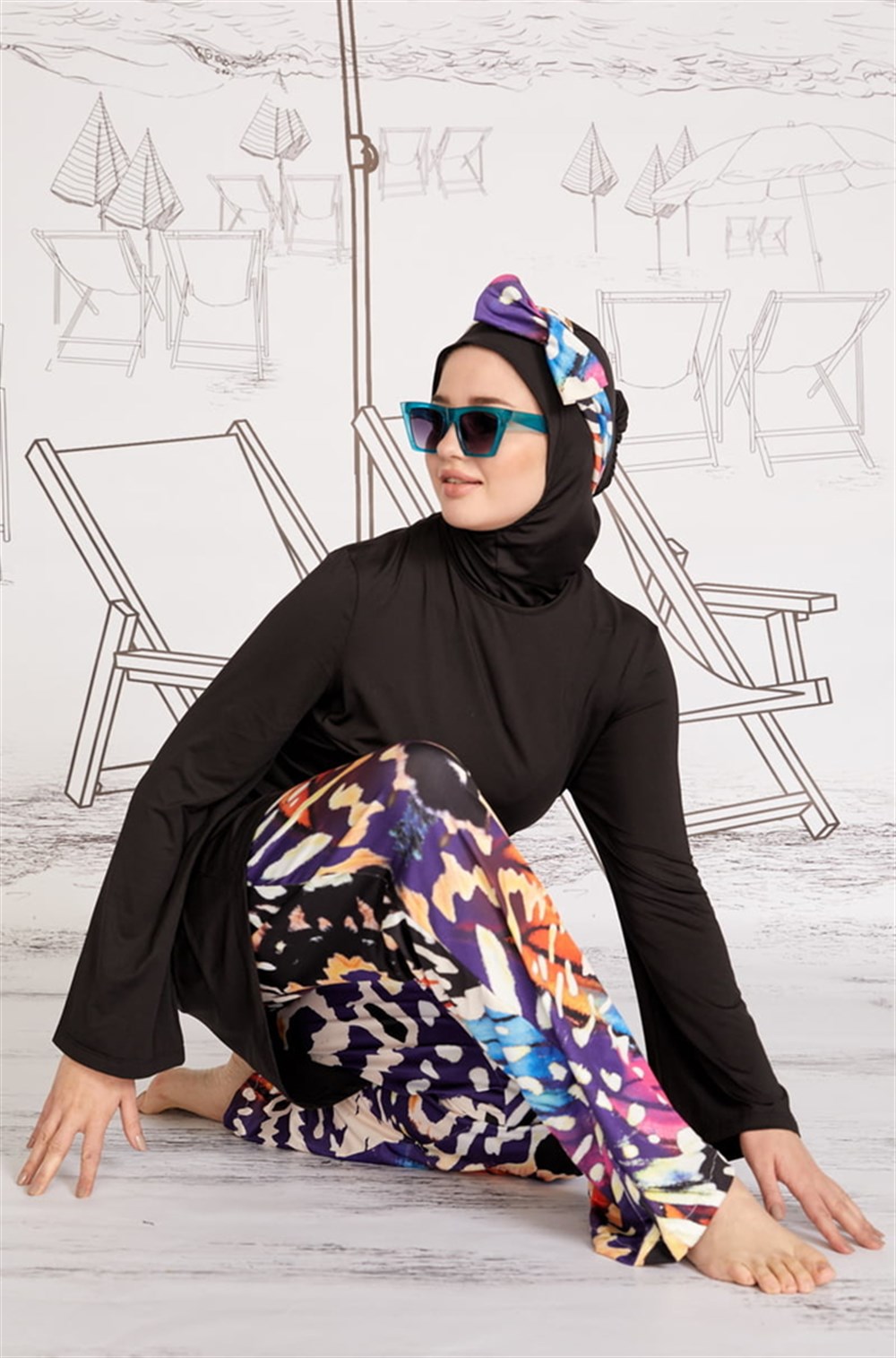 Mayovera Büyük Beden Bol Paça Batik Desen Batik Desen Mayo