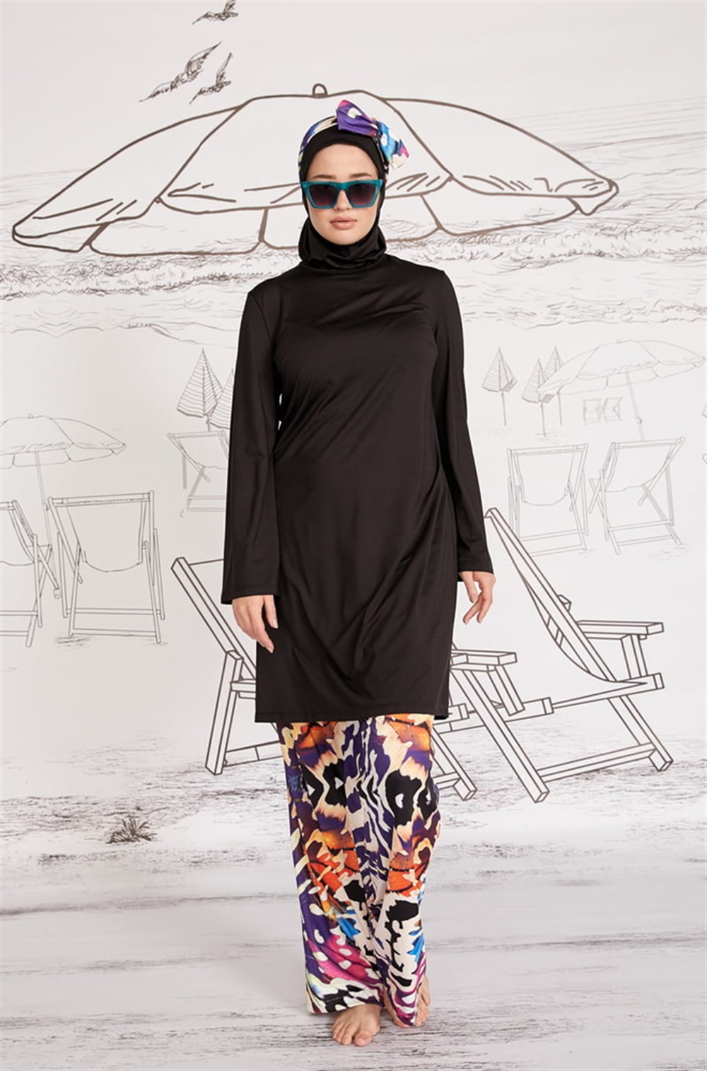 Mayovera Büyük Beden Bol Paça Batik Desen Batik Desen Mayo