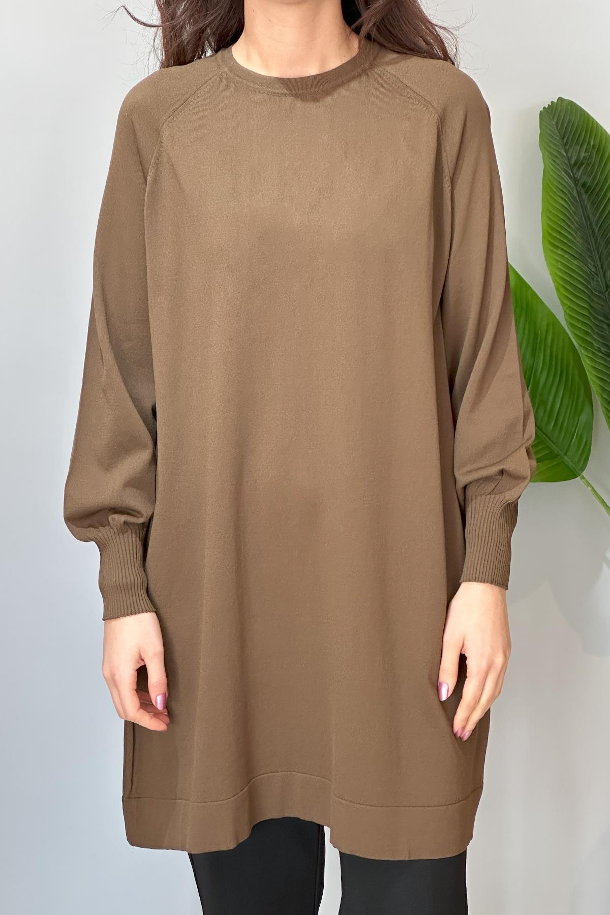 Merserize Bilek Detaylı Basic Tunik 500 Koyu Kahve