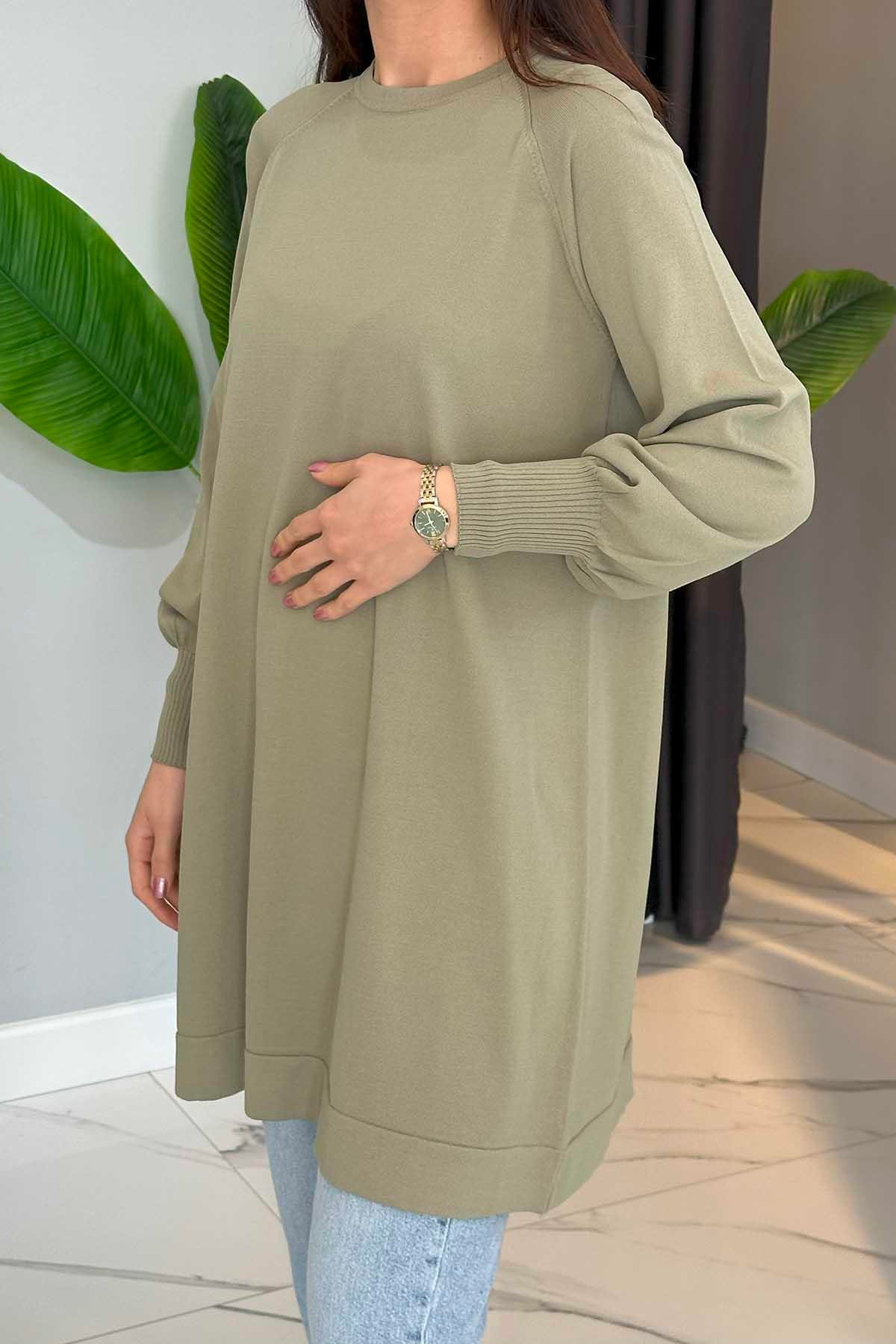 Merserize Bilek Detaylı Basic Tunik 500 Çağla Yeşili