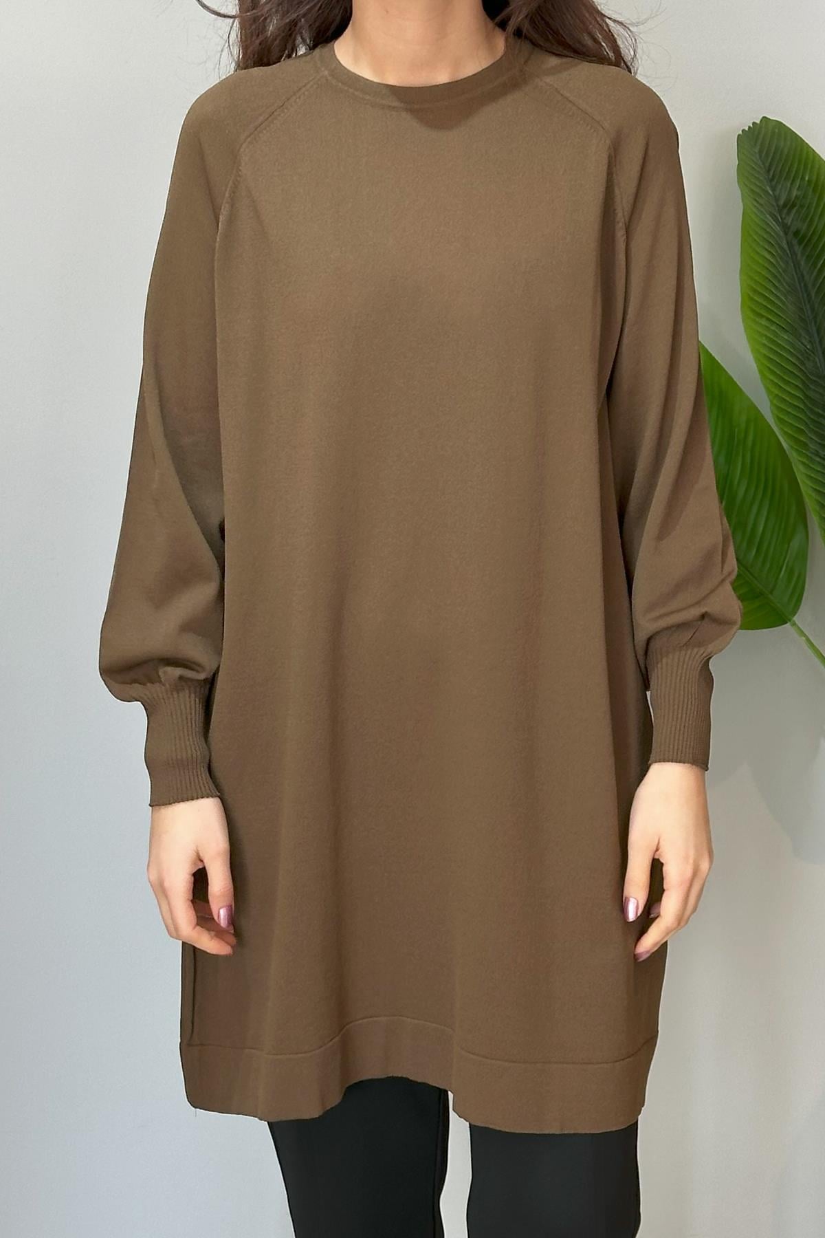 Merserize Bilek Detaylı Basic Tunik 500 Koyu Kahve