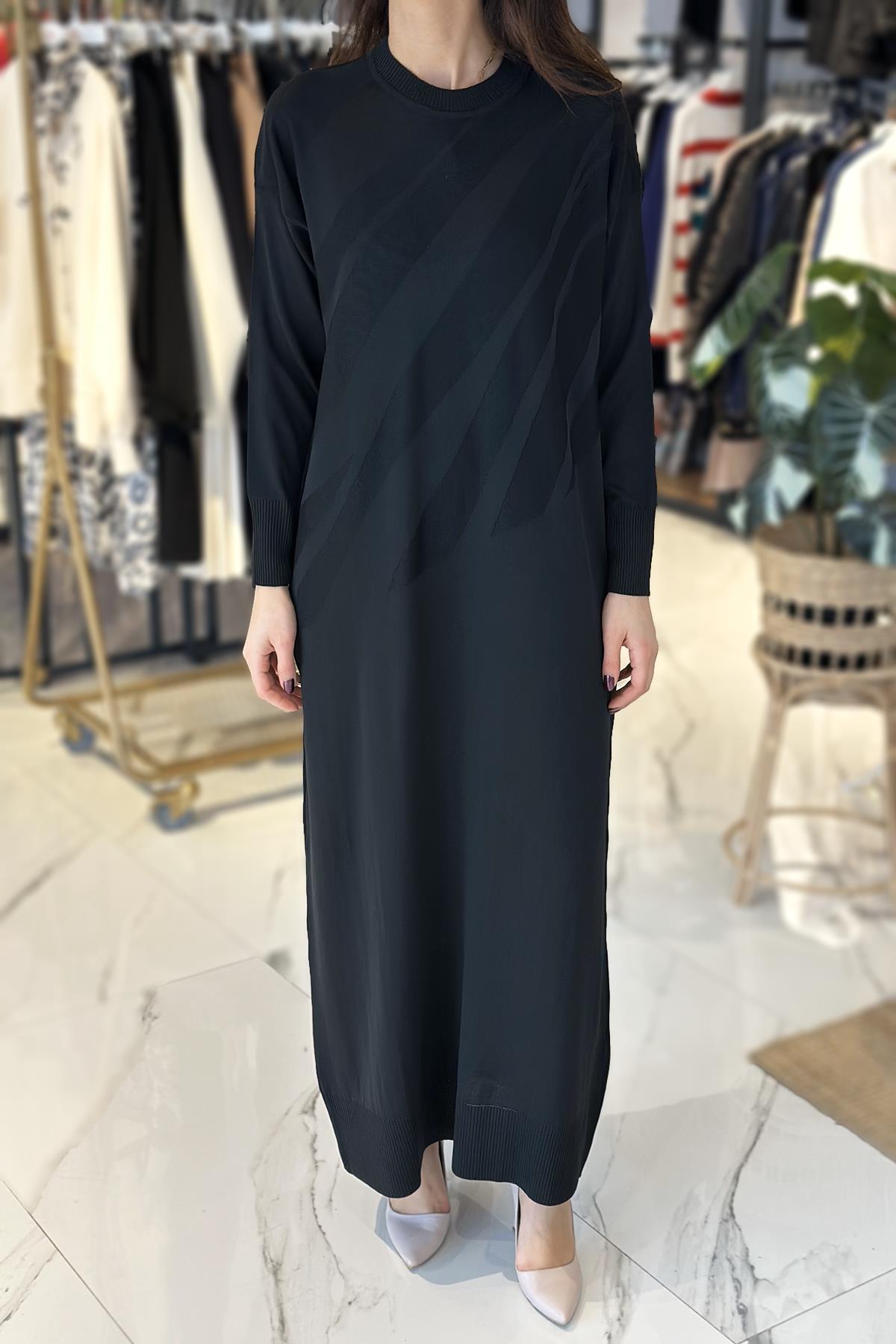 Merserize Uzun Elbise 35021 Siyah