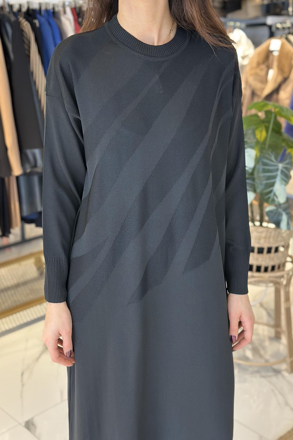 Merserize Uzun Elbise 35021 Siyah