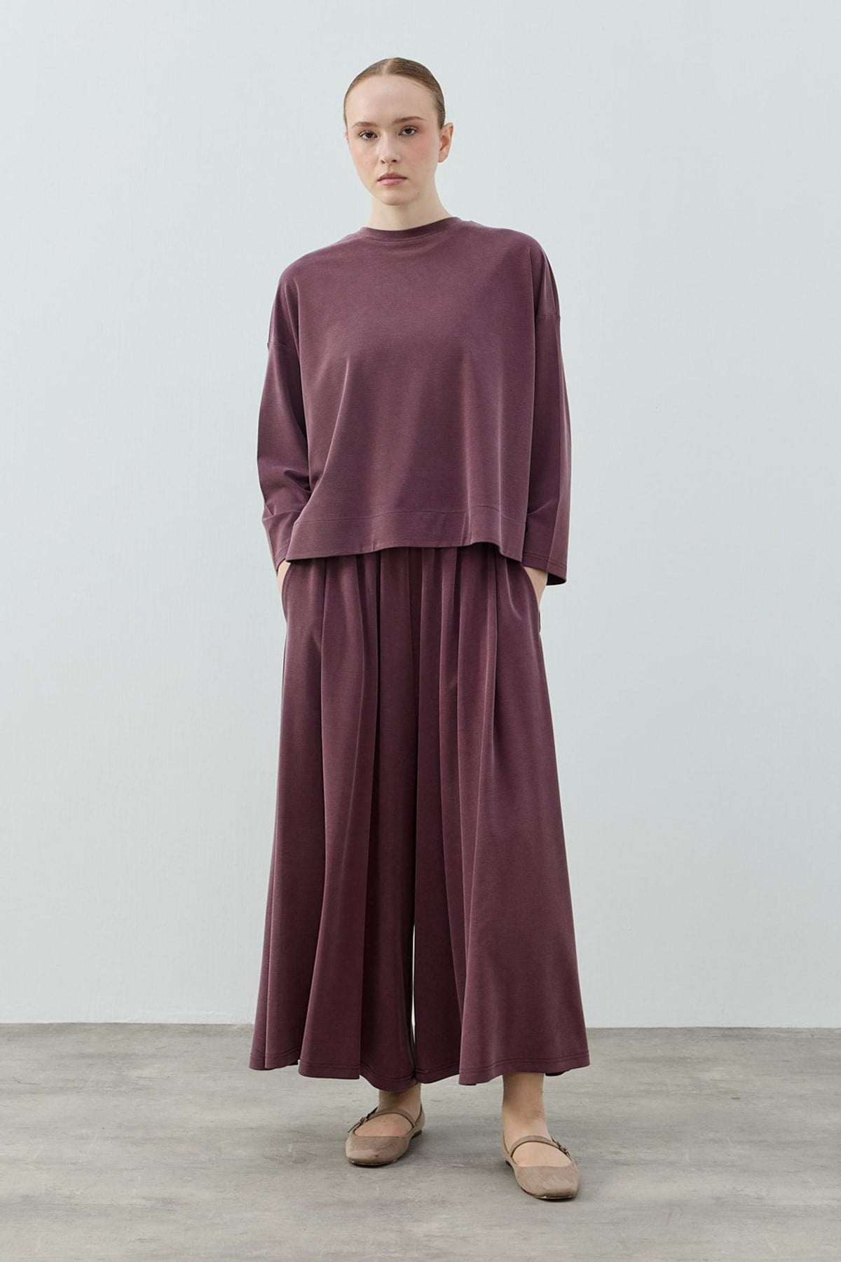 Merwish Basic Bambu Pantolonlu Takım 1804 Bordo