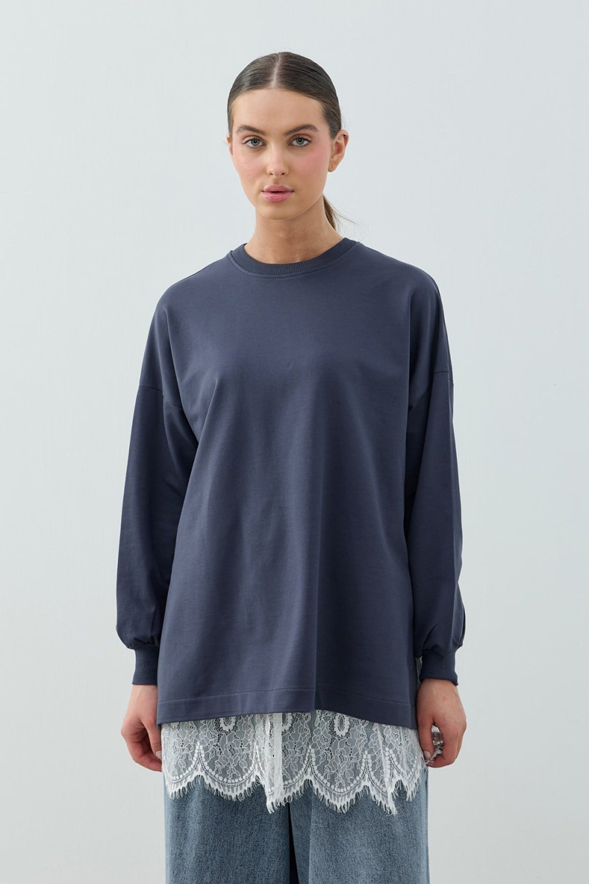 Merwish Dantel Detay Etek İçlikli Loly Sweat 1793 İndigo