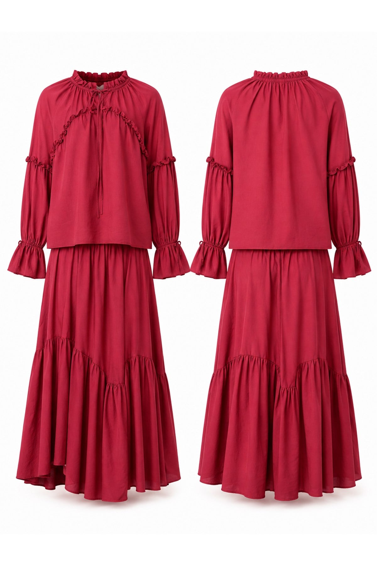Merwish Fırfır Detay Etekli Takım 1634 Bordo