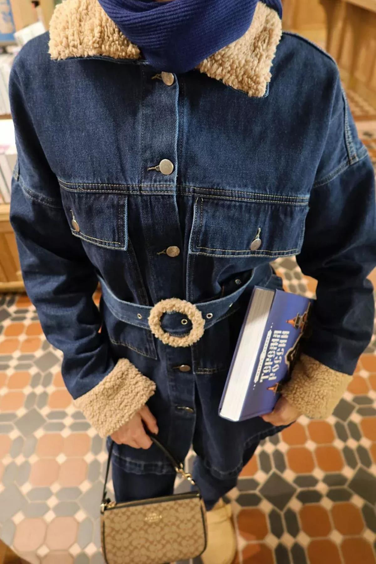 Merwish Kürklü Denim Ceket 1116 Lacivert