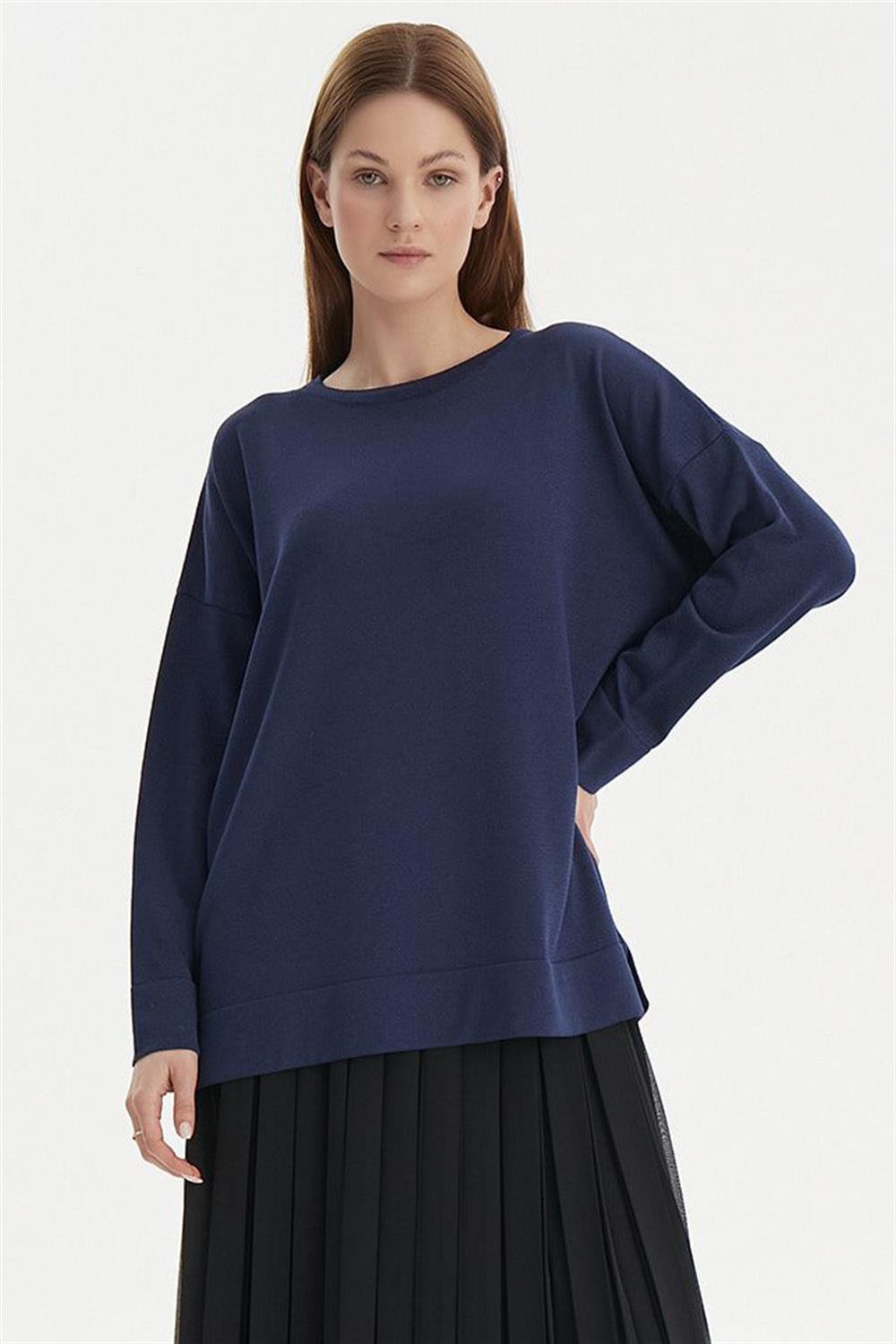 Merwishop Kısa Etek Üstü Merserize Tunik Lacivert