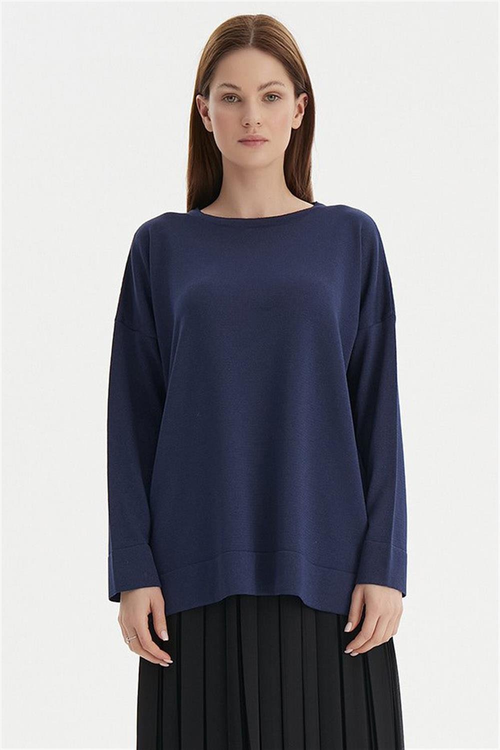 Merwishop Kısa Etek Üstü Merserize Tunik Lacivert