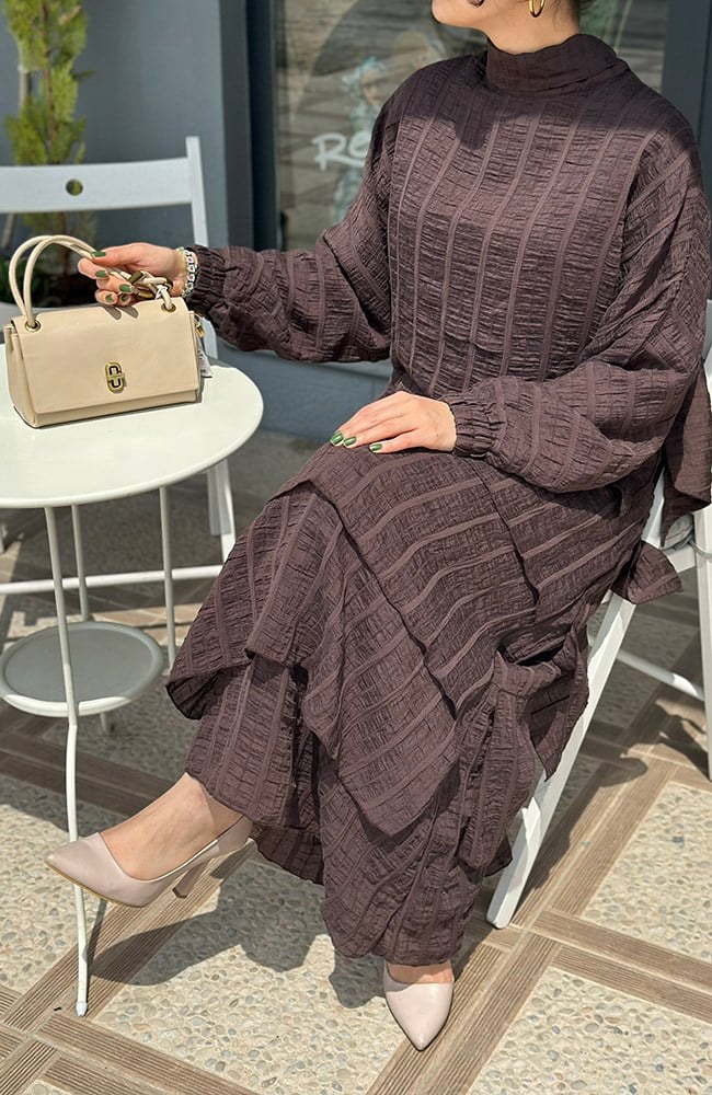 Missemramis Yakası Bağlama Detaylı Piona Elbise 5159 Kahve