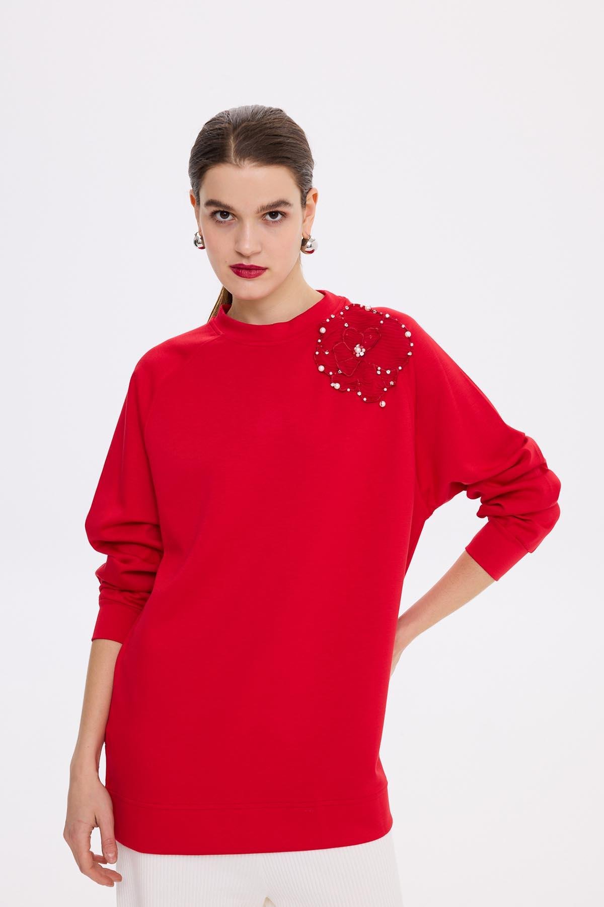 Missemramiss Aksesuarlı Comfort Sweatshirt 4631 Mercan