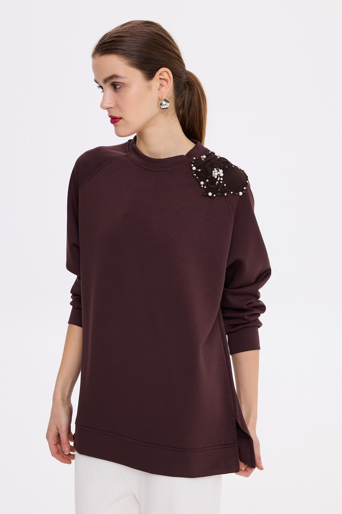 Missemramiss Aksesuarlı Comfort Sweatshirt 4631 Kahverengi