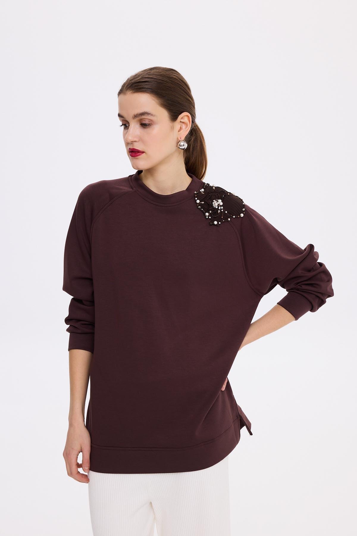 Missemramiss Aksesuarlı Comfort Sweatshirt 4631 Kahverengi