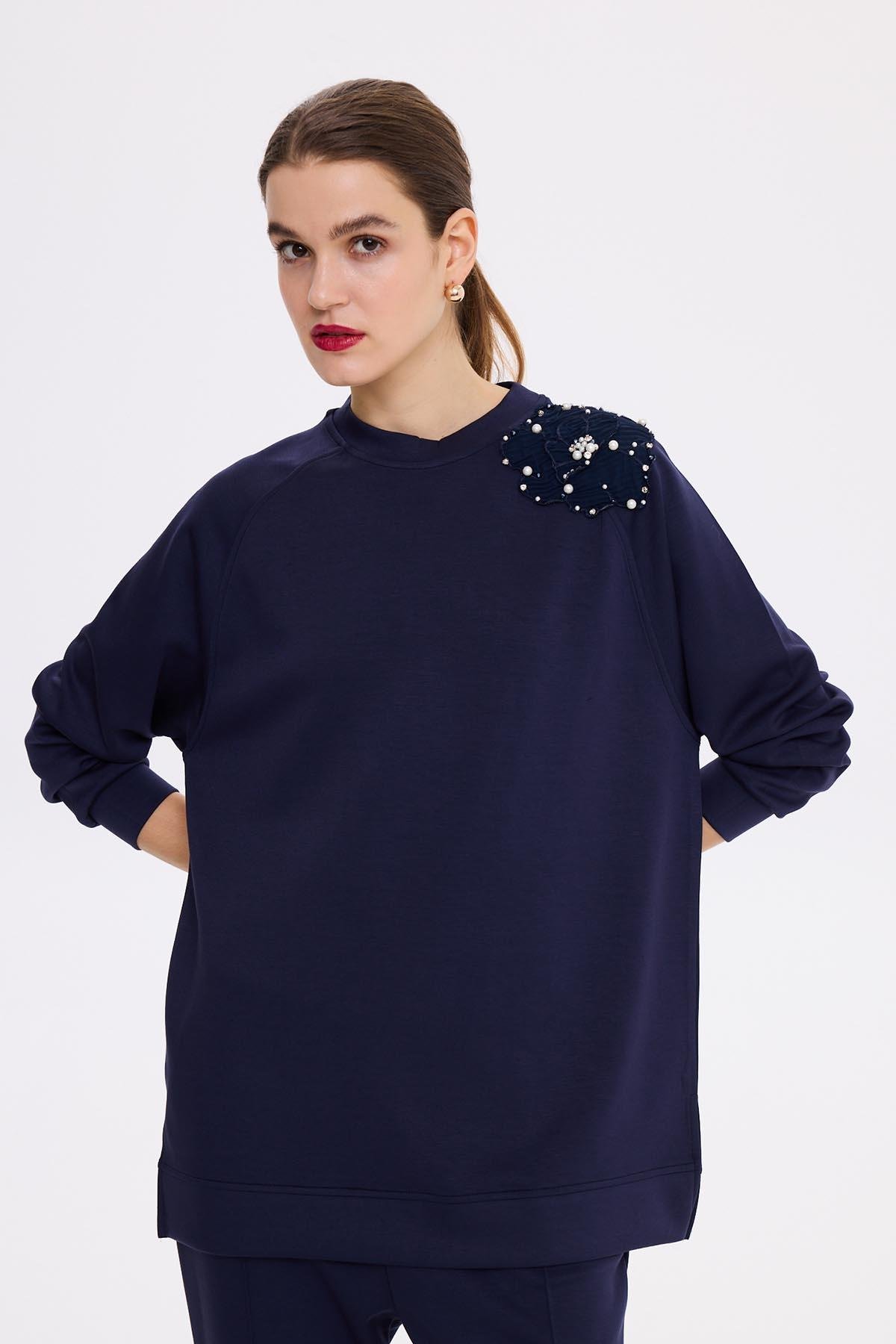 Missemramiss Aksesuarlı Comfort Sweatshirt 4631 Lacivert