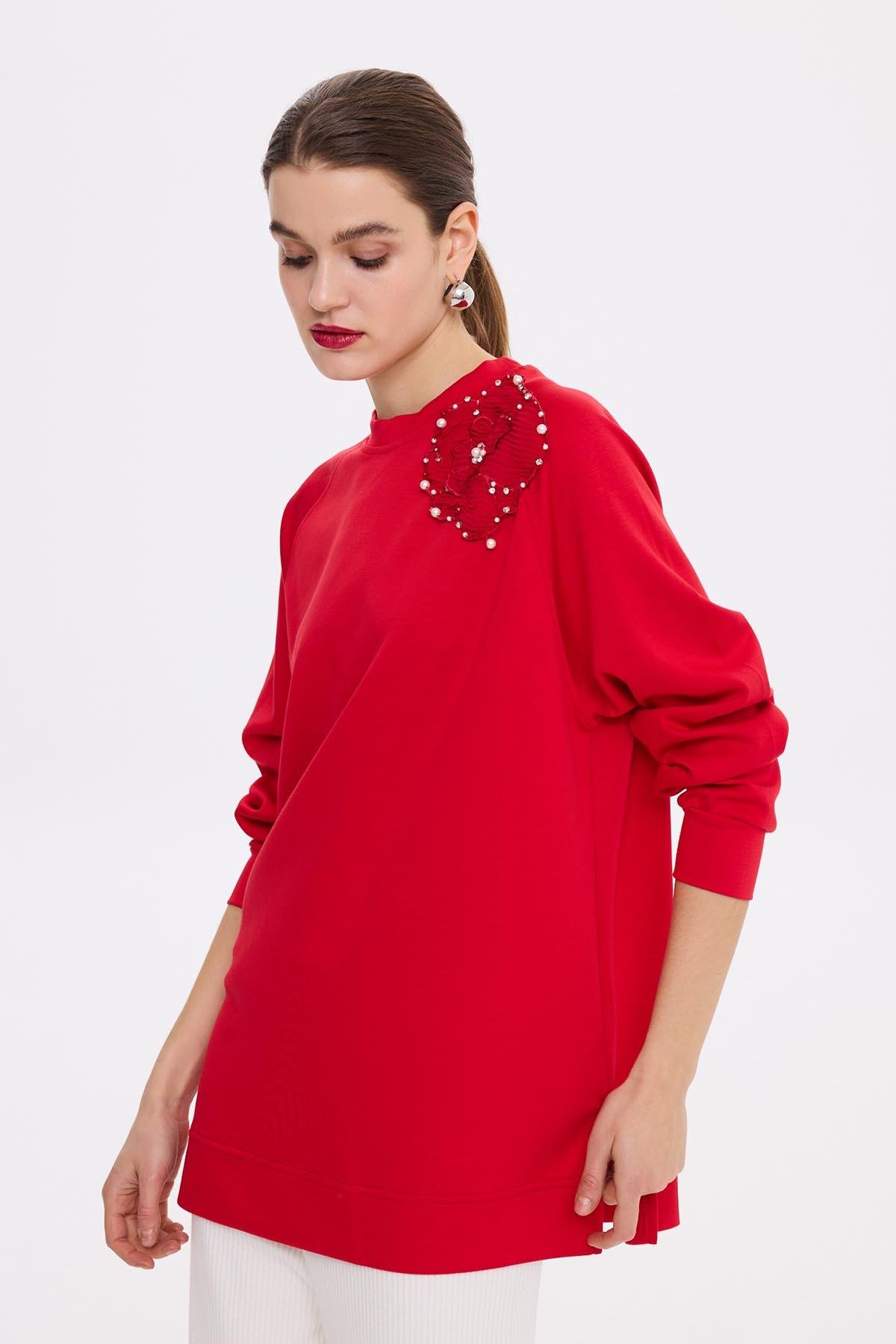 Missemramiss Aksesuarlı Comfort Sweatshirt 4631 Mercan