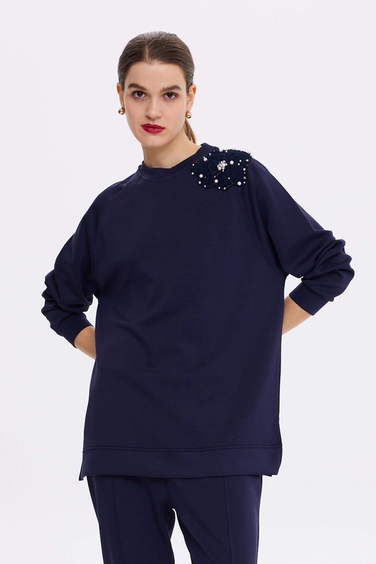 Missemramiss Aksesuarlı Comfort Sweatshirt 4631 Lacivert