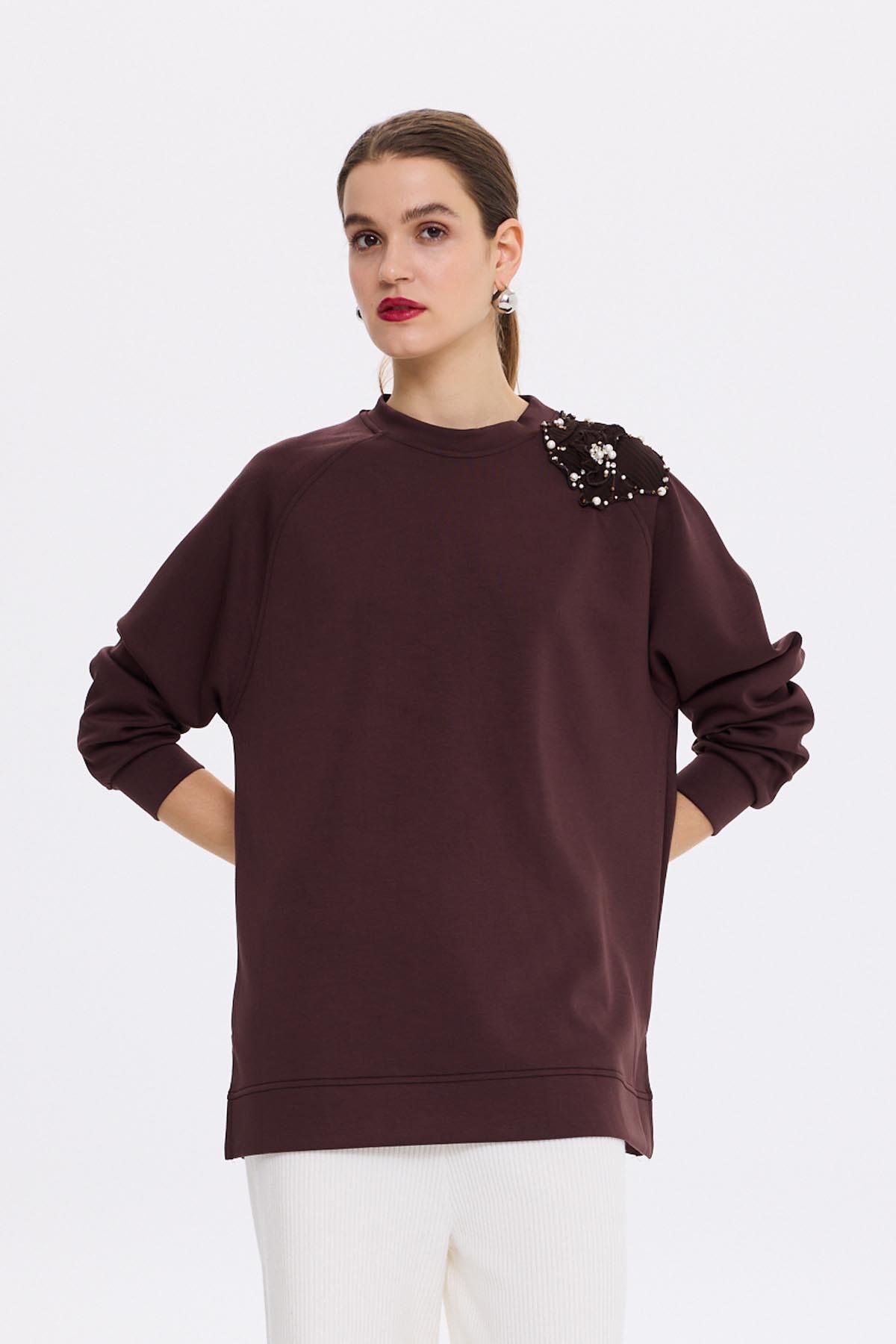 Missemramiss Aksesuarlı Comfort Sweatshirt 4631 Kahverengi