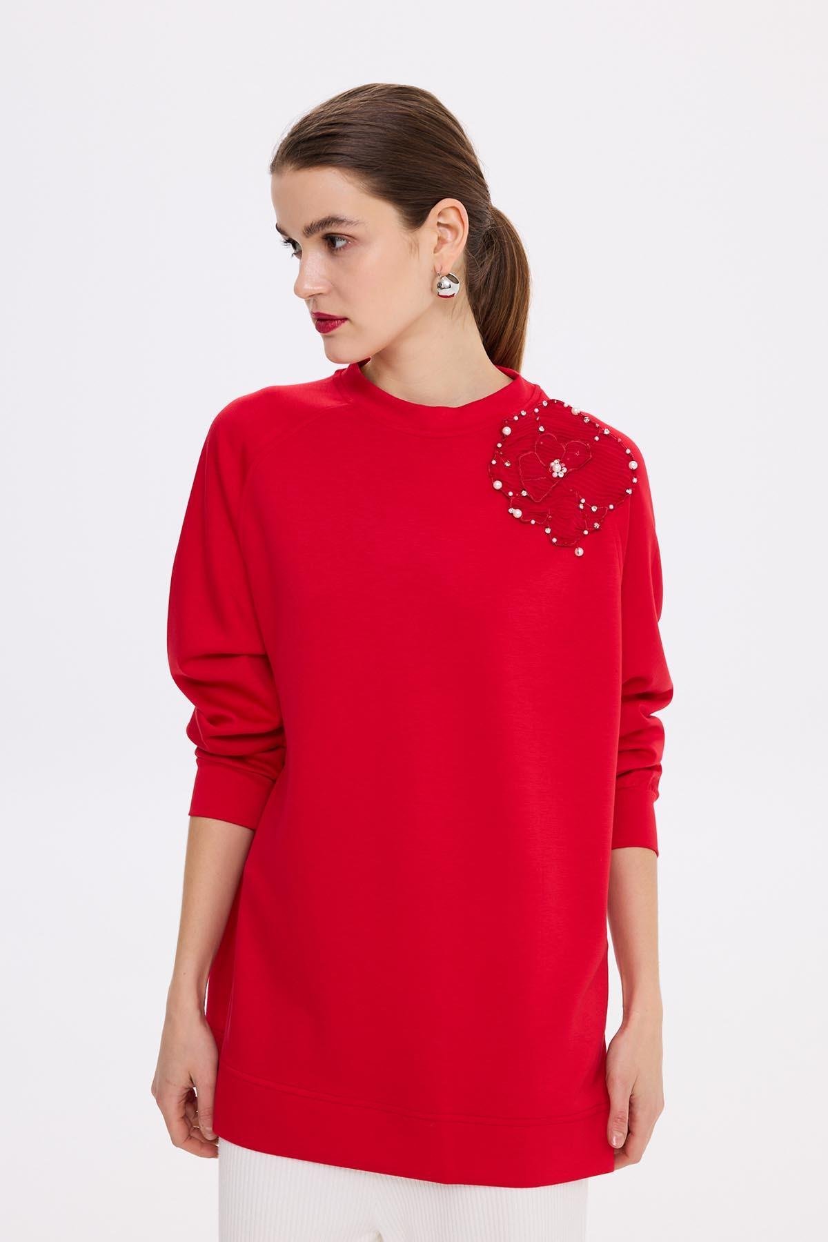 Missemramiss Aksesuarlı Comfort Sweatshirt 4631 Mercan