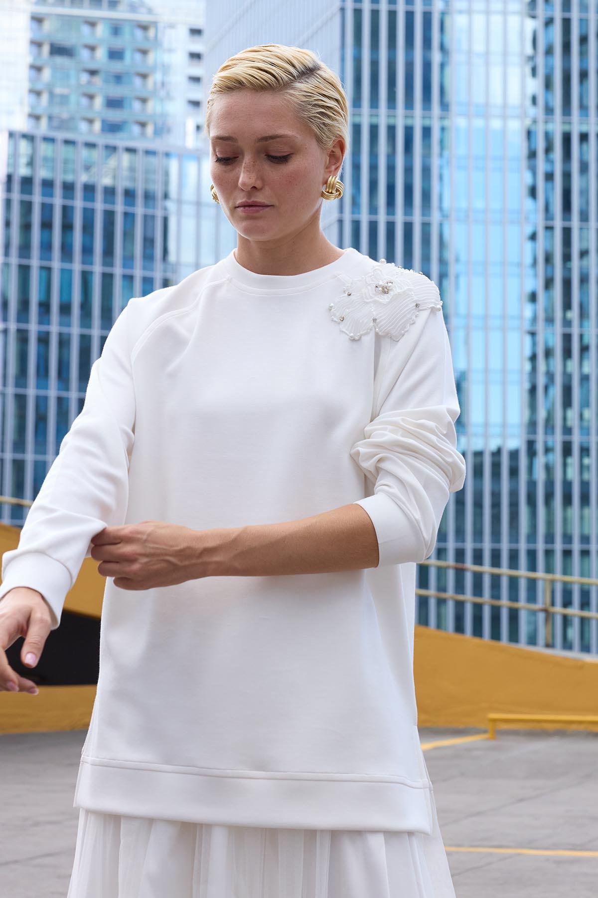 Missemramiss Aksesuarlı Comfort Sweatshirt 4631 Ekru