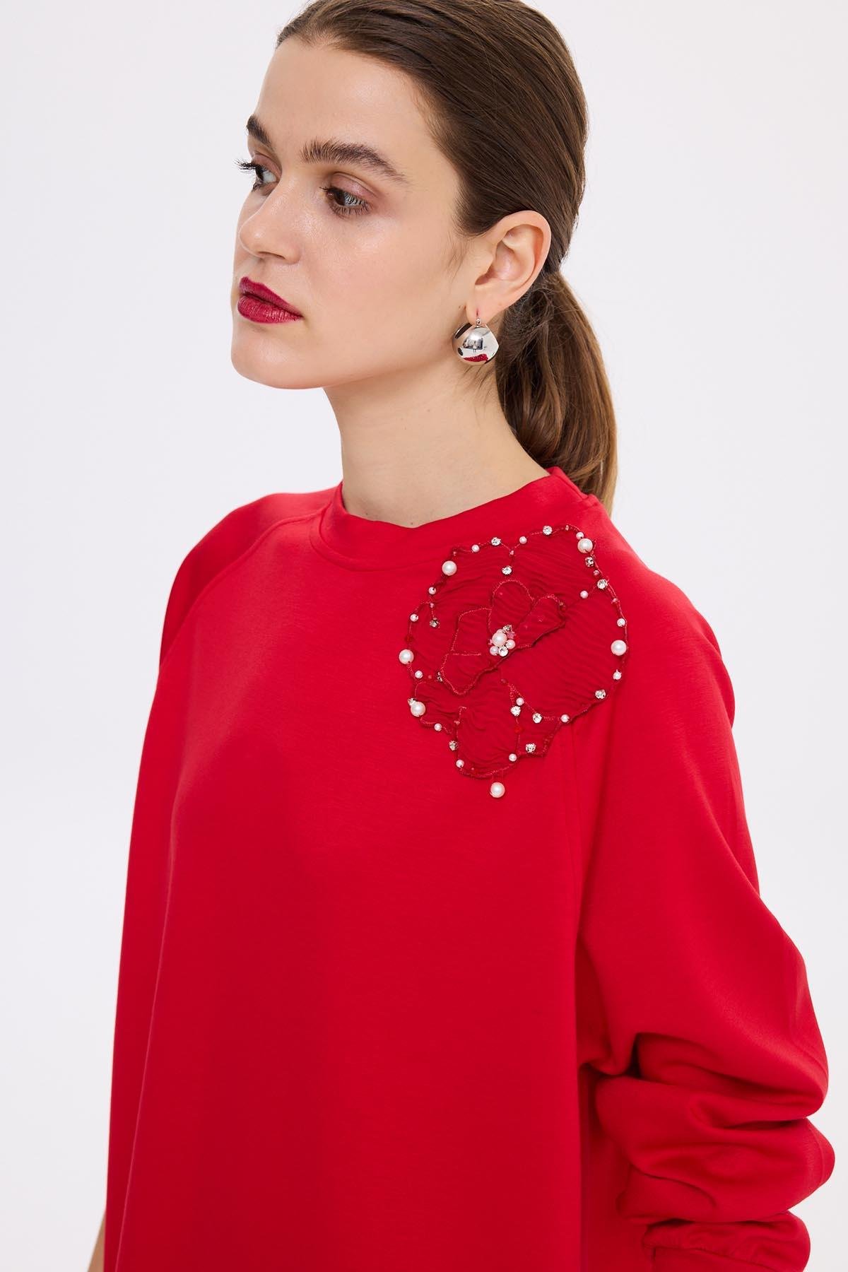 Missemramiss Aksesuarlı Comfort Sweatshirt 4631 Mercan