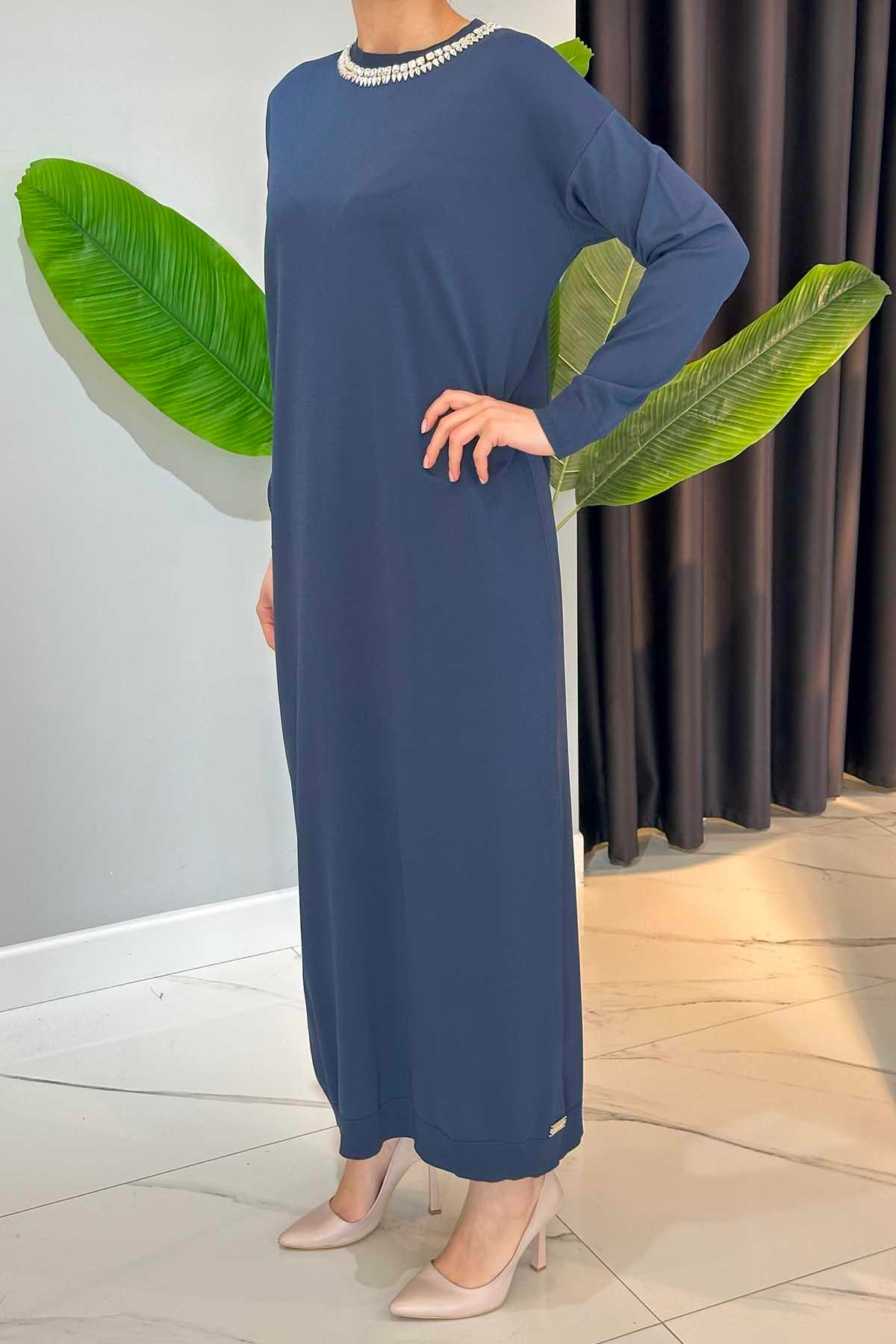 Missemramiss Amore Taş İşlemeli Triko Elbise 4712 Lacivert