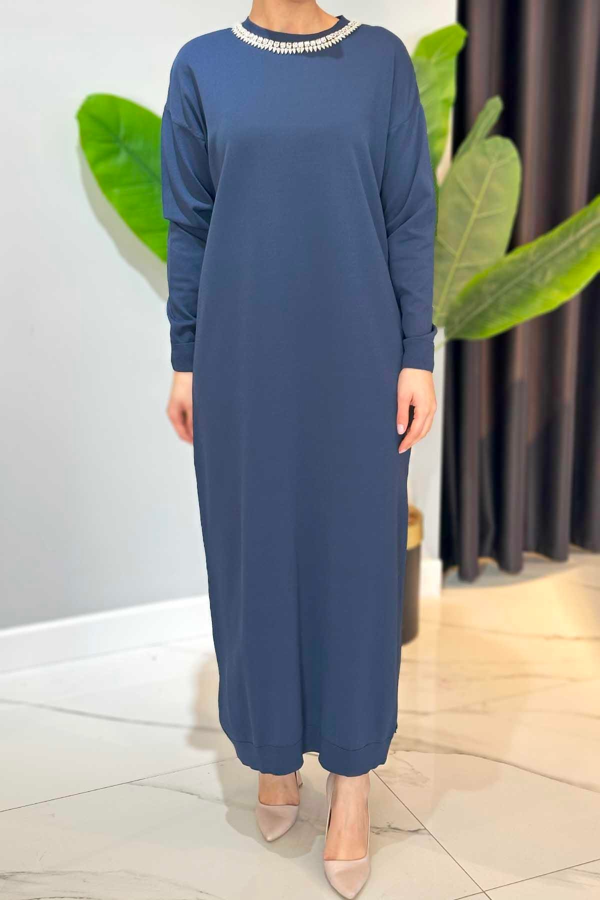 Missemramiss Amore Taş İşlemeli Triko Elbise 4712 Lacivert