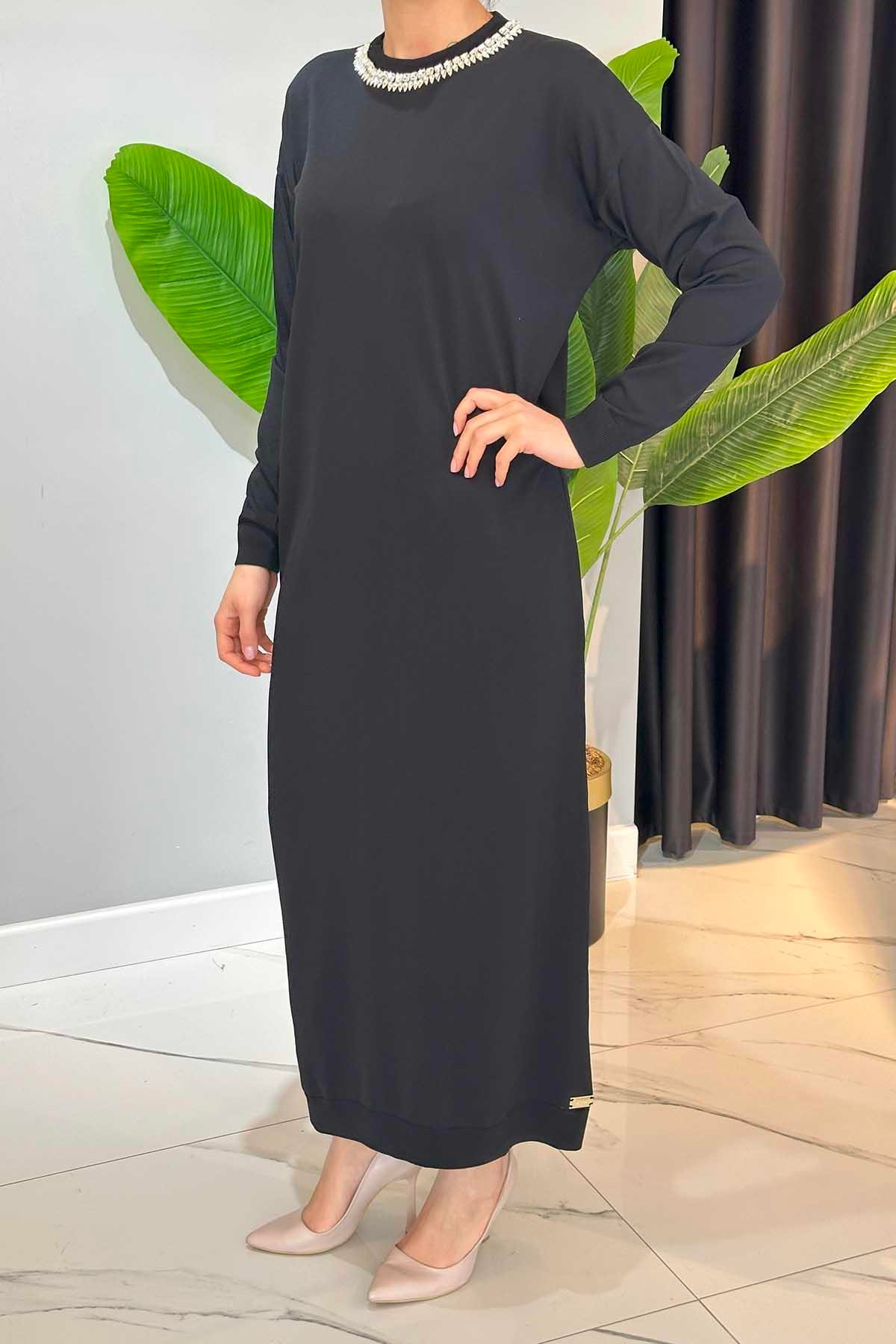 Missemramiss Amore Taş İşlemeli Triko Elbise 4712 Siyah