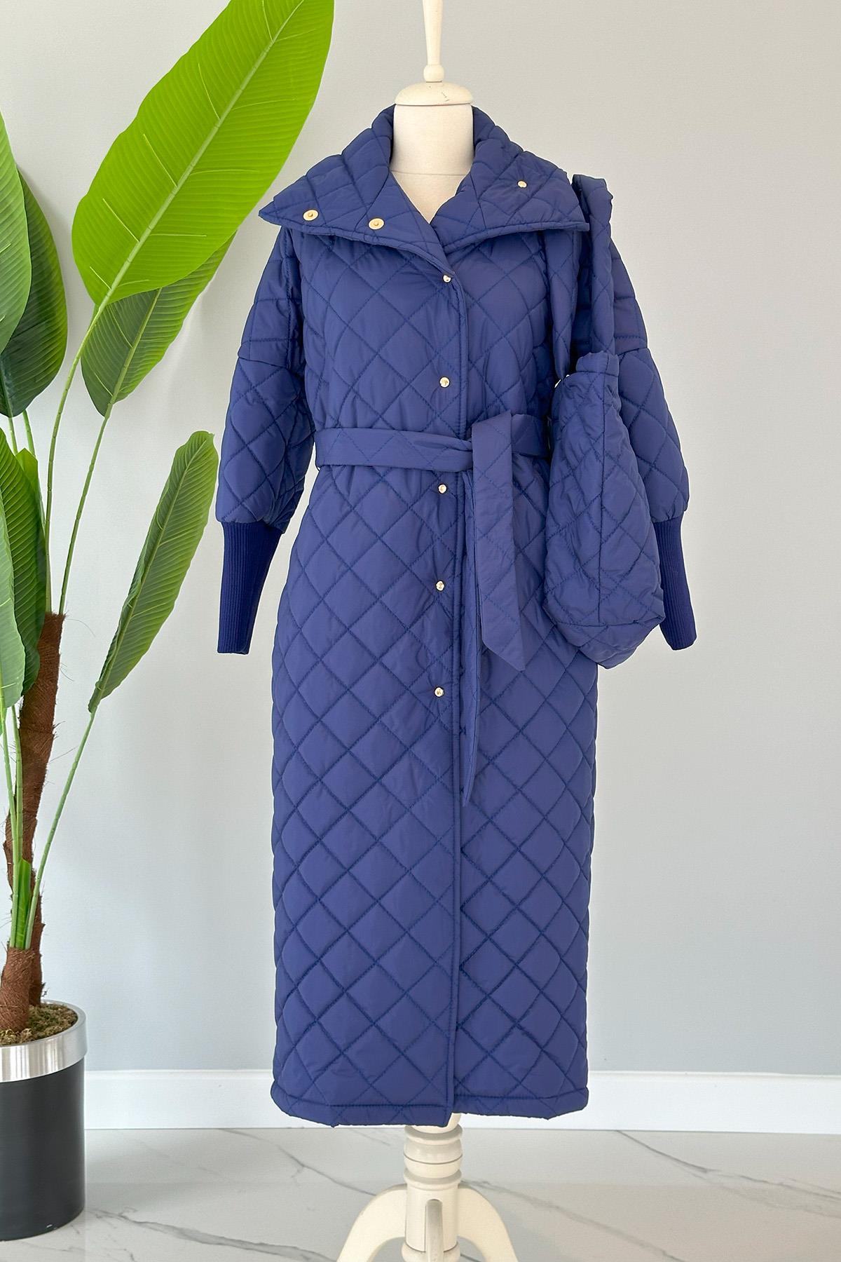 Missemramiss Çantalı Kapitone Kaban Mont 4104 Saks