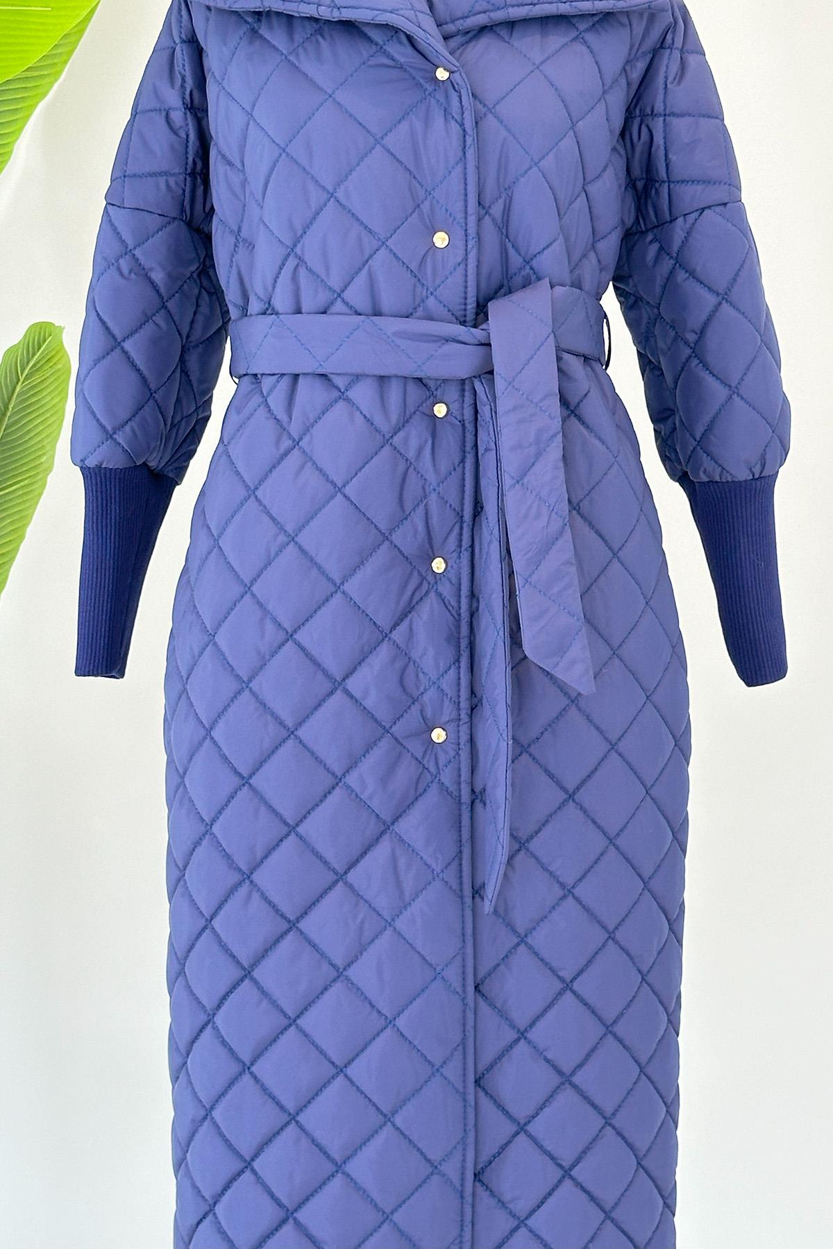 Missemramiss Çantalı Kapitone Kaban Mont 4104 Saks