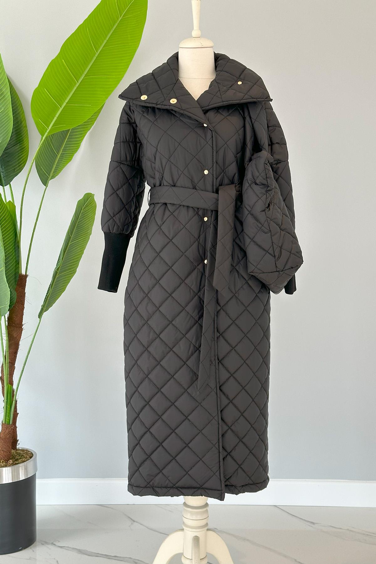 Missemramiss Çantalı Kapitone Kaban Mont 4104 Siyah