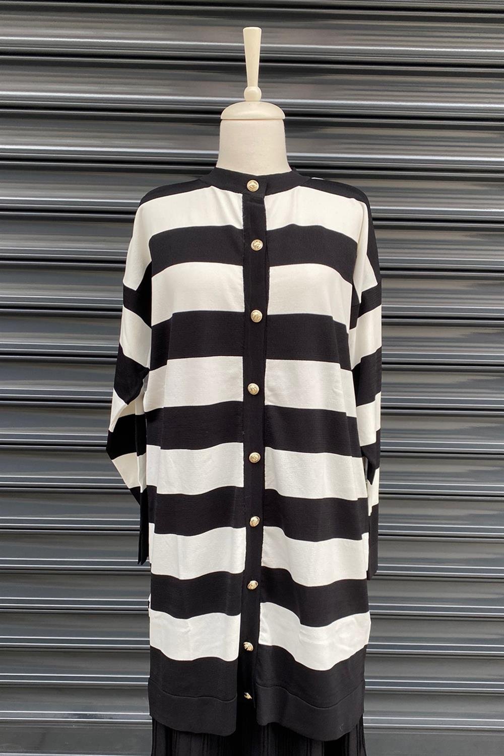 Missemramiss Çizgili Merserize Hırka 3842 Siyah